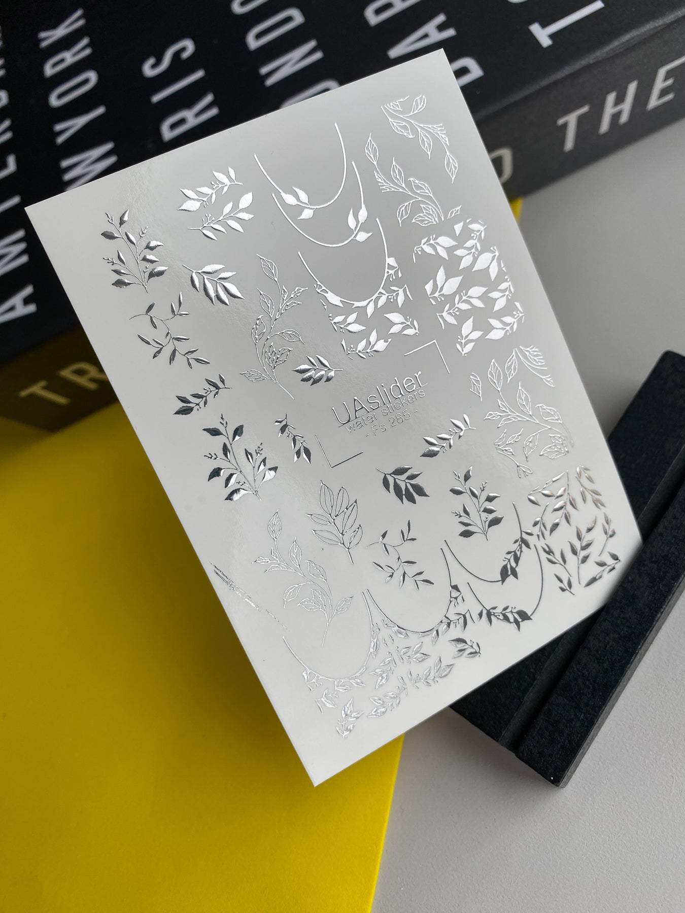 Nail Water Decal Fs-285 | Silver Leaf Branch Water Slide Nail Decals | Elegant Foil Botanical Nail Tattoos