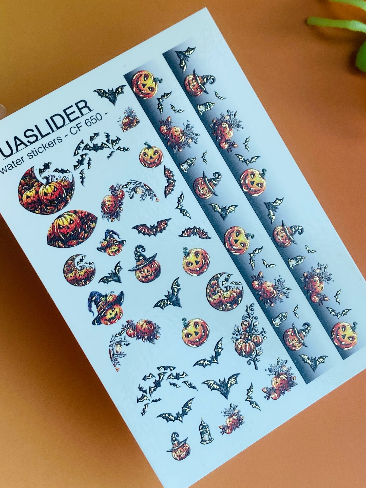 Nail Water Decal CF-650 | Halloween Water Transfer Nail Decals | Pumpkins, Bats & Full Nail Strips