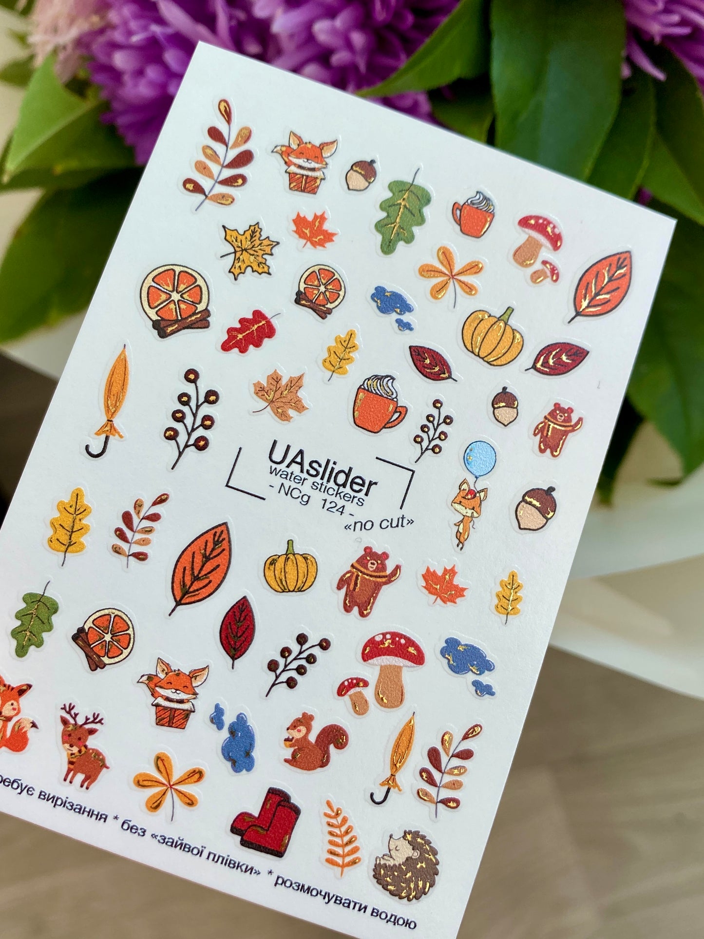 Nail Water Decal NCg-124 | Water Slide Nail Decals with Autumn Animals | Cozy Fall Nail Art