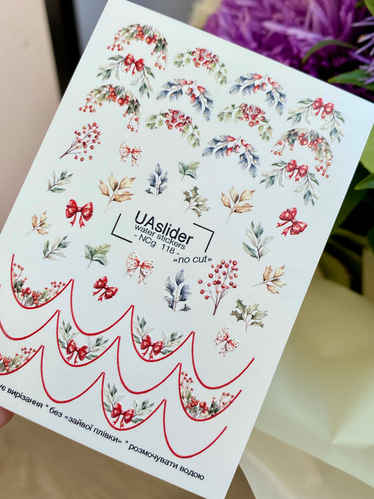 Nail Water Decal NCg-118 | Water Slide Nail Decals with Winter Berries | Festive Holiday Nail Art