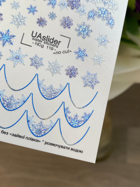 Nail Water Decal NCg-119 | Water Slide Nail Decals with Blue Snowflakes | Winter Nail Art