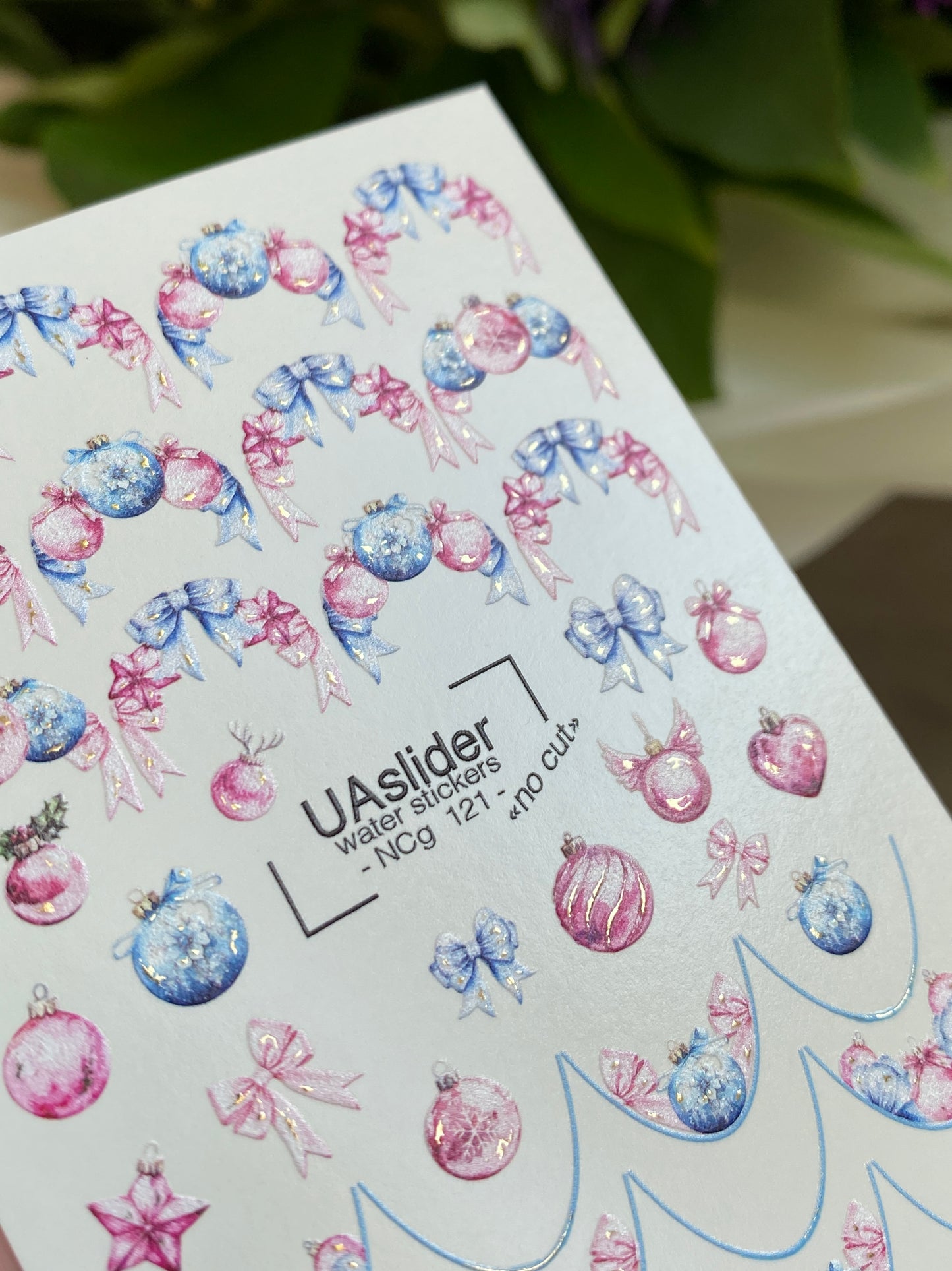 Nail Water Decal NCg-121 | Water Slide Nail Decals with Christmas Ornaments | Festive Holiday Nail Art