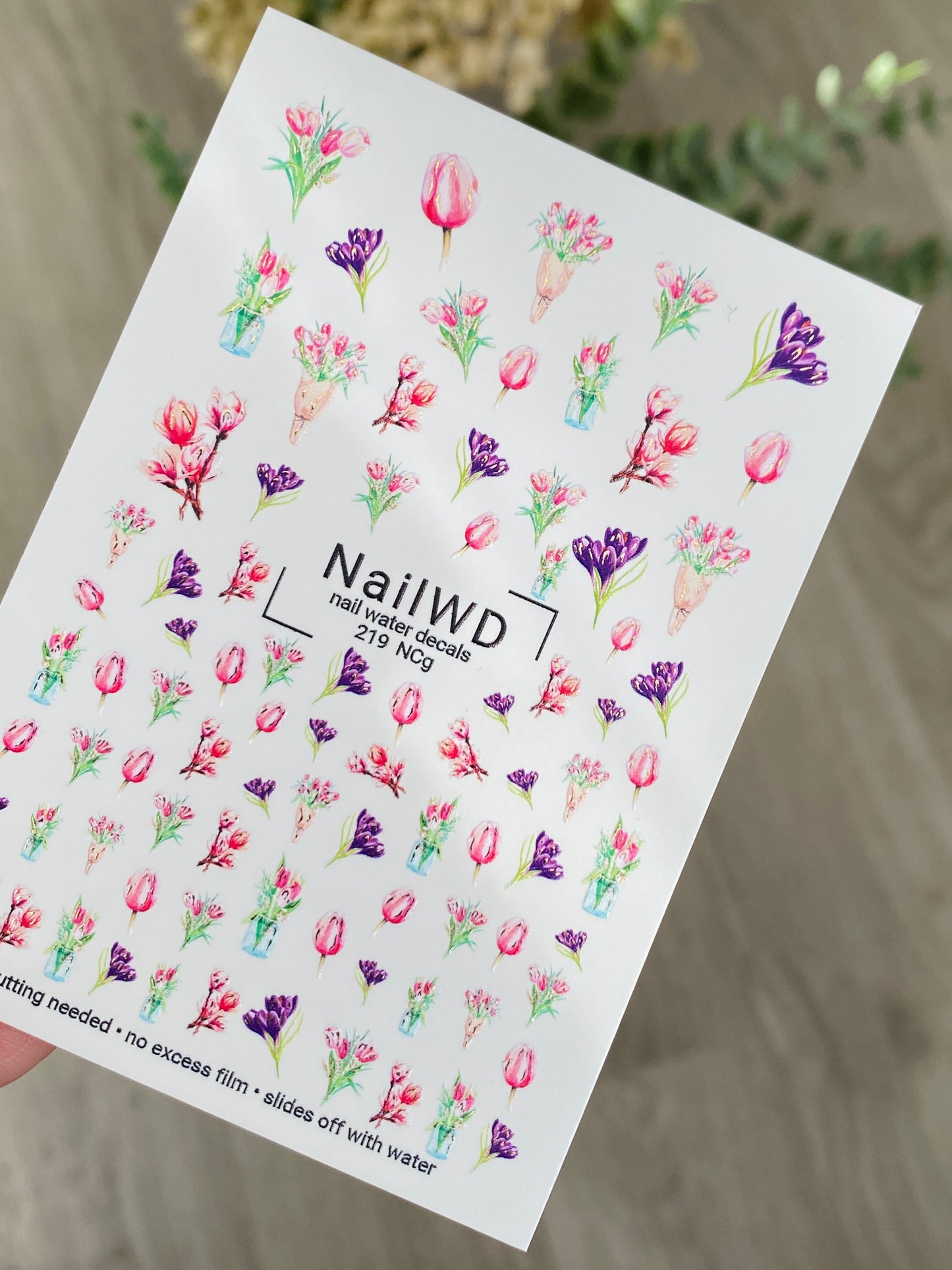 Nail Water Decal 219 Nail WD | Water Slide Nail Decals with Tulips and Crocuses | Spring Floral Nail Art