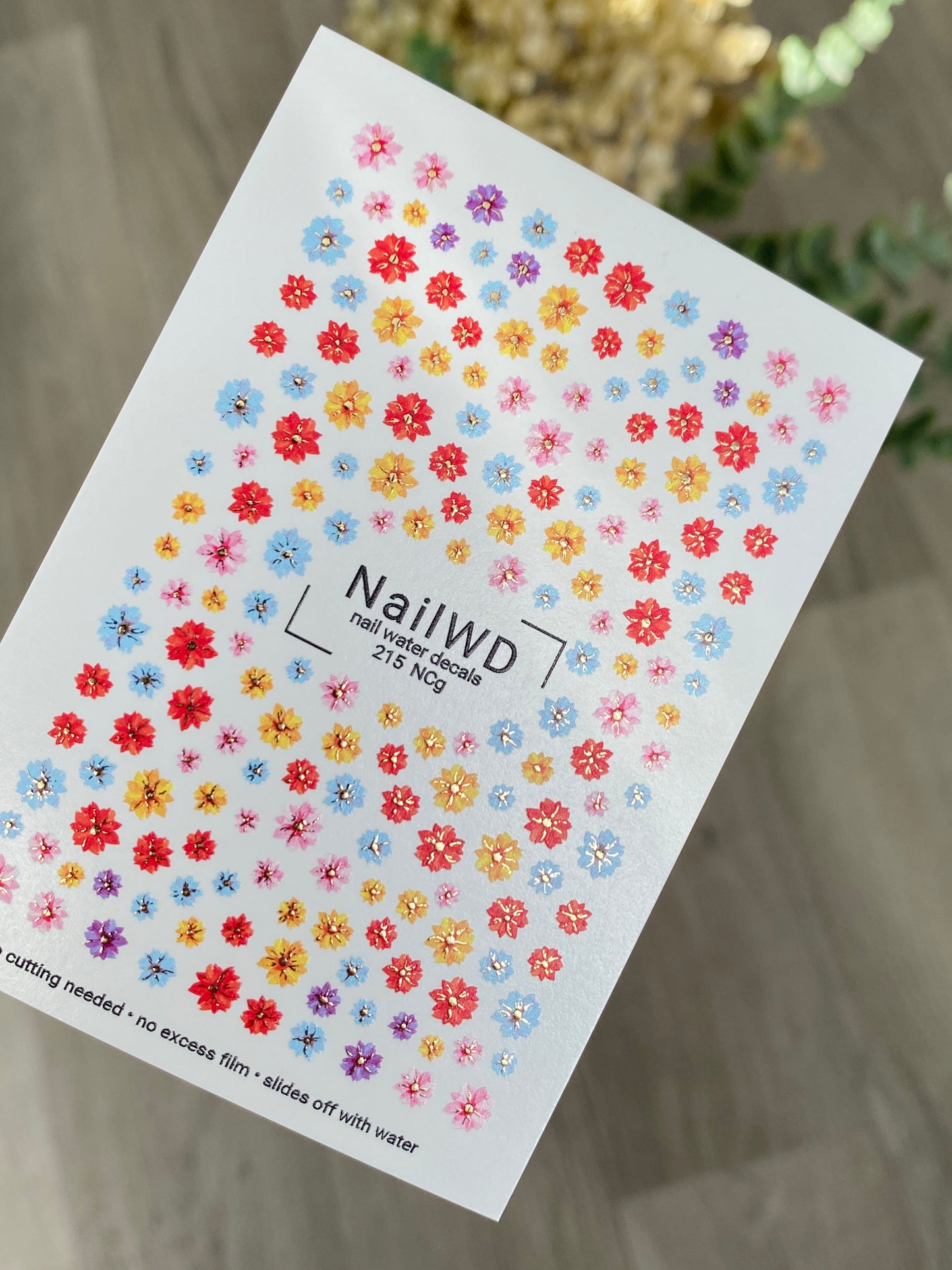 Nail Water Decal 215 Nail WD | Water Slide Nail Decals with Colorful Flowers | Mini Floral Nail Art