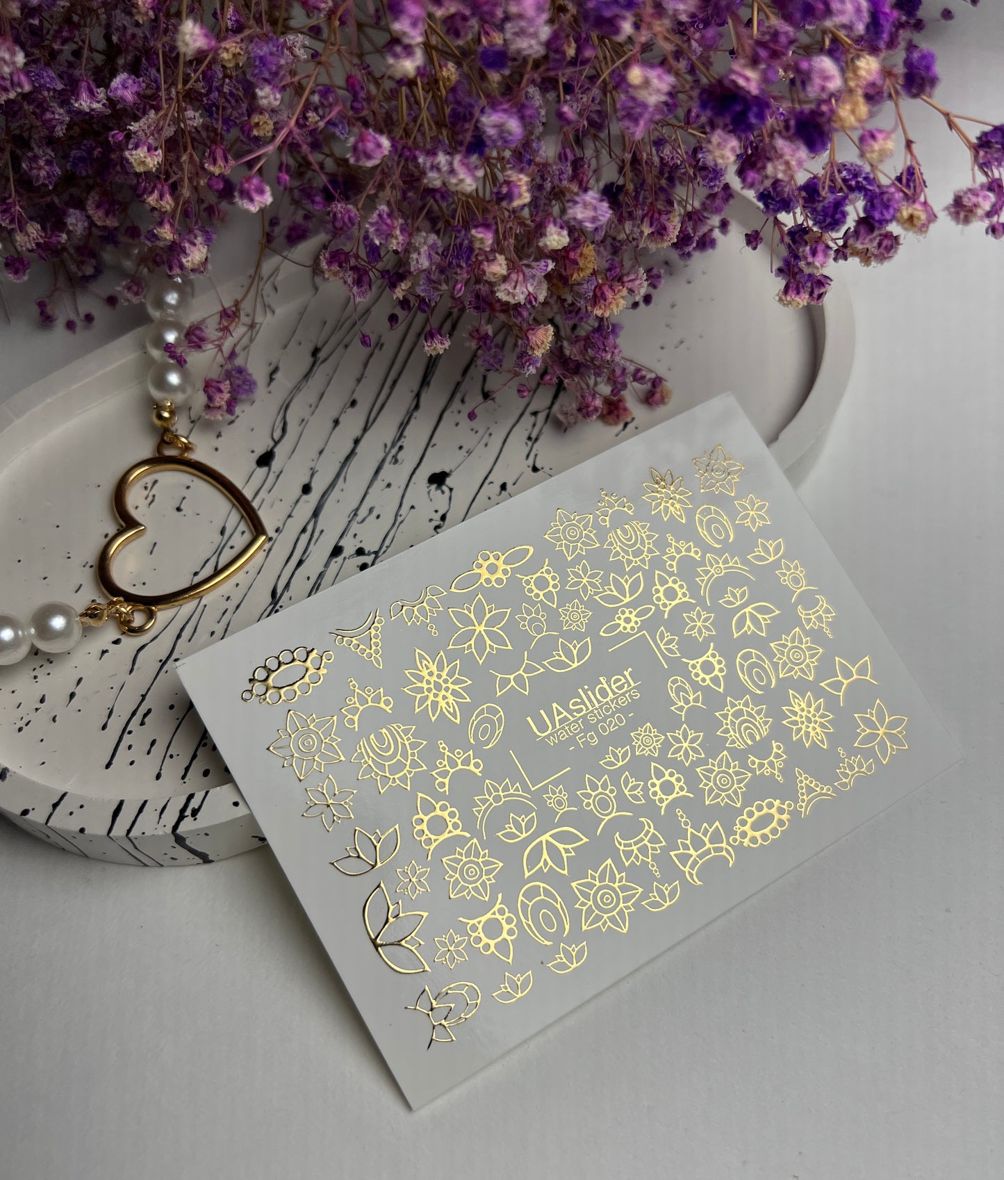 Nail Water Decal Fg-020 | Floral Water Slide Nail Decals with Gold Foil | Lotus & Mandala Flowers