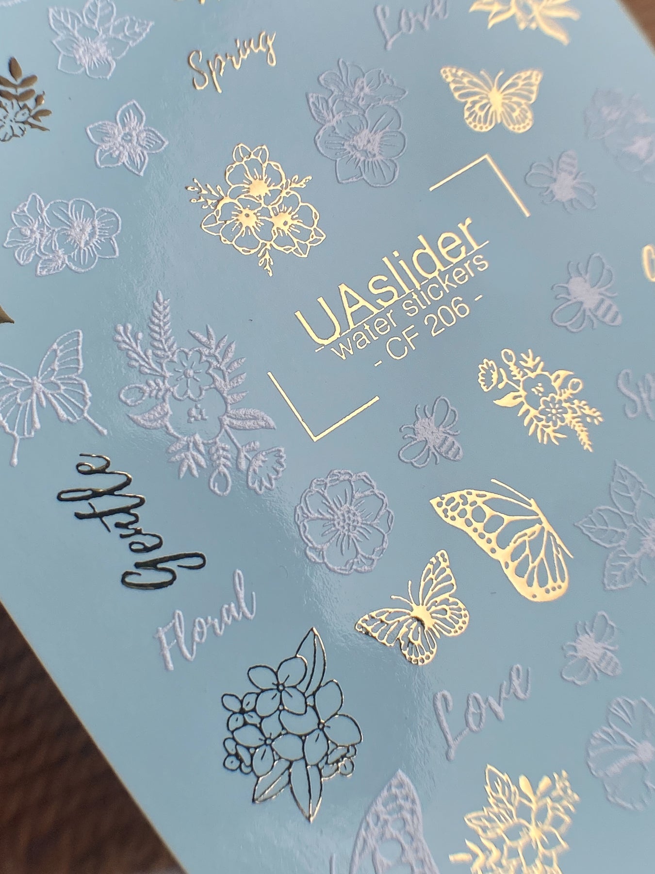 מדבקת מים לציפורניים CF-206 | מדבקות מים לציפורניים | עיצובים עדינים של פרחים ופרפרים עם דפי זהב