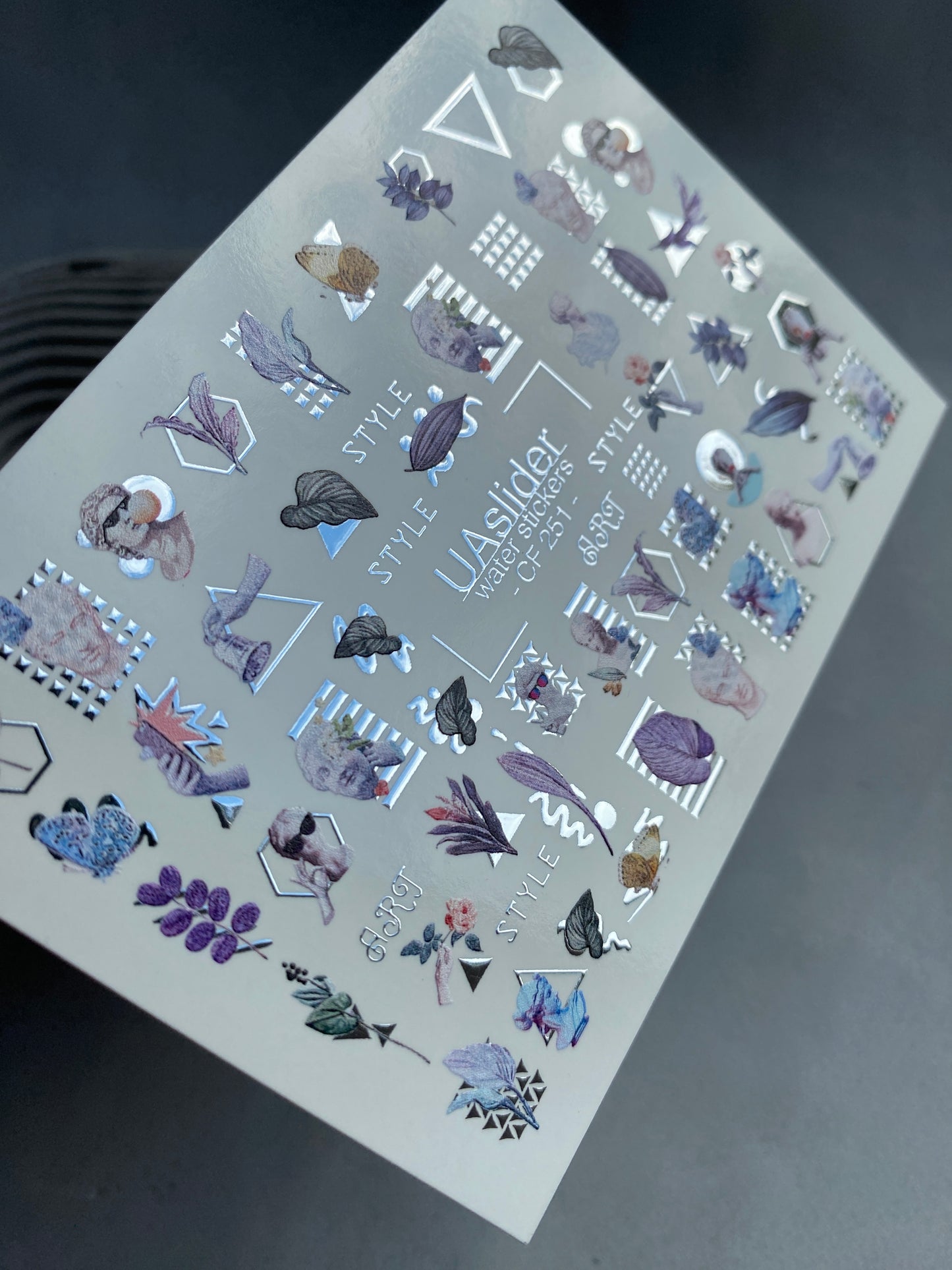 Nail Water Decal CF-251 | Botanical Water Slide Nail Decals | Abstract Geometric Leaves & Flowers