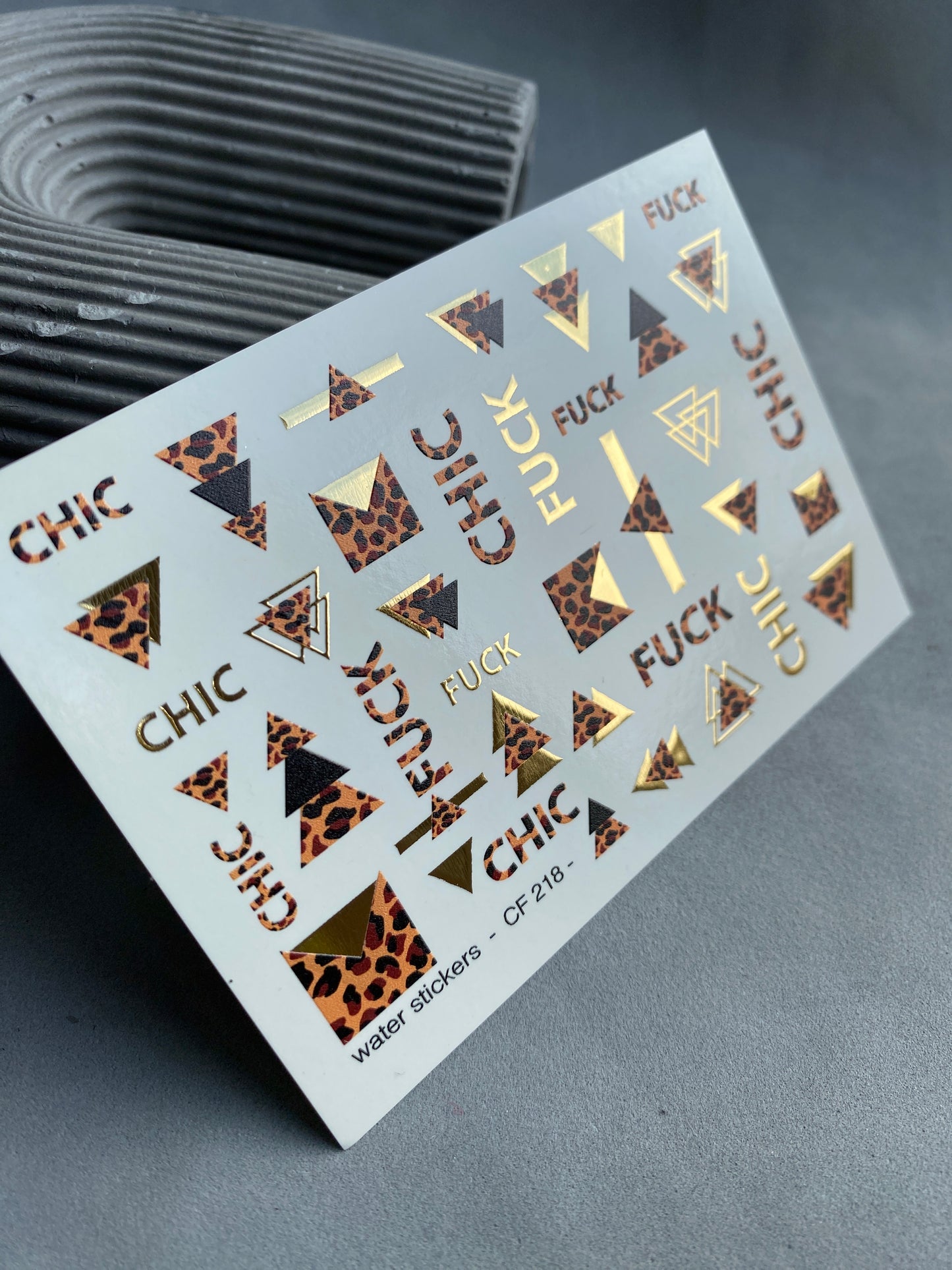 Nail Water Decal CF-218 | Nail Stickers | Geometric Leopard Print Water Slide Nail Decals | Chic & Gold Accents