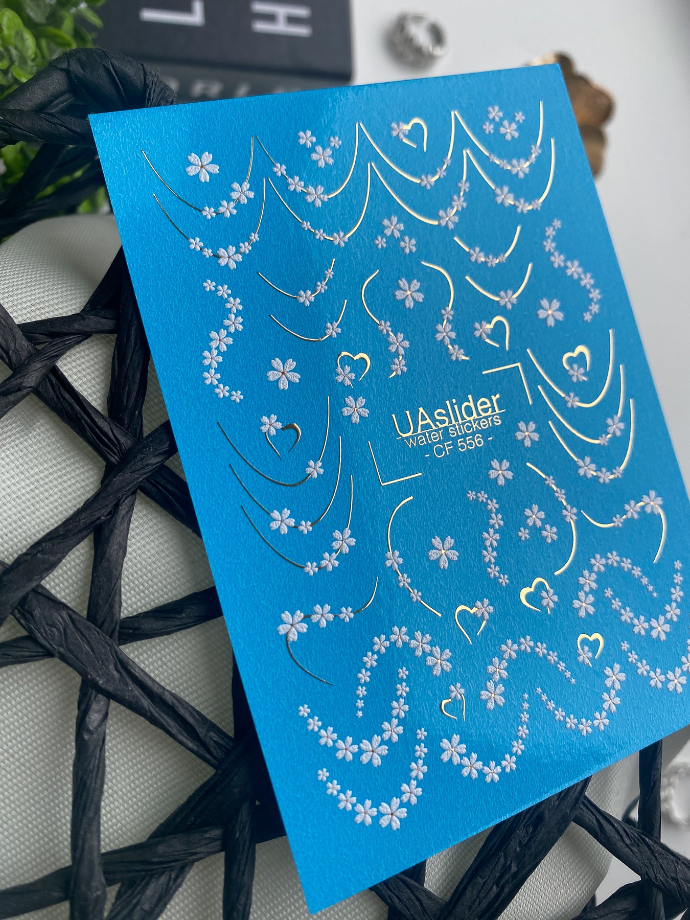 Nail Water Decal CF-556 | French Water Slide Nail Decals with Floral Garlands | White Flowers and Hearts