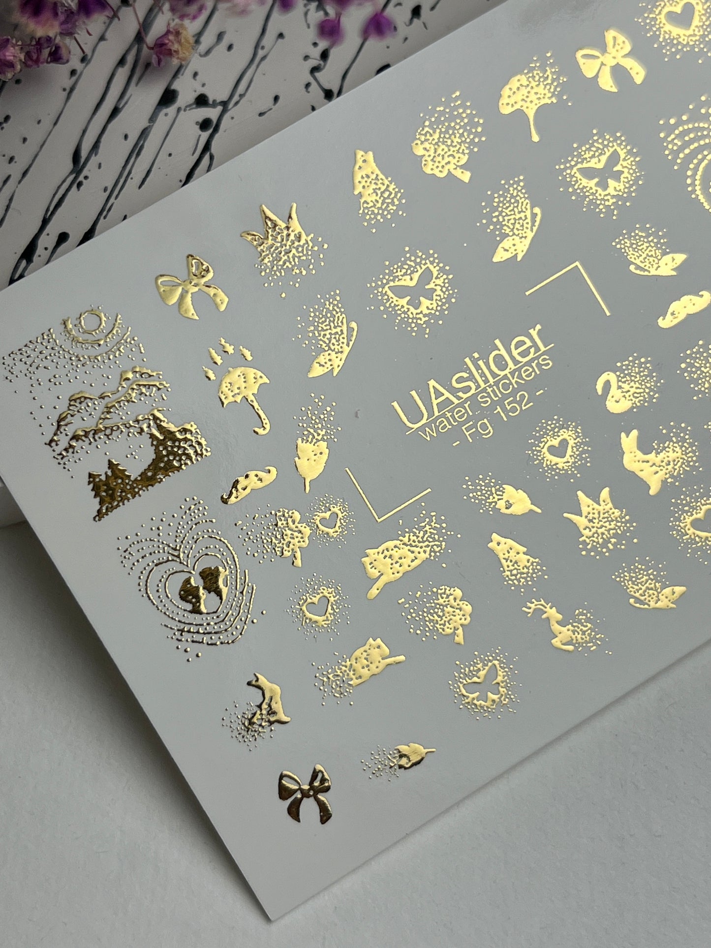 Nail Water Decal Fg-152 | Gold Foil Water Slide Nail Decals | Fairy Tale & Magical Elements