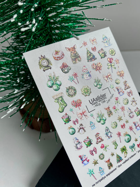 Nail Water Decal NCg-138 | Christmas Water Slide Nail Decals | Festive Holiday Designs