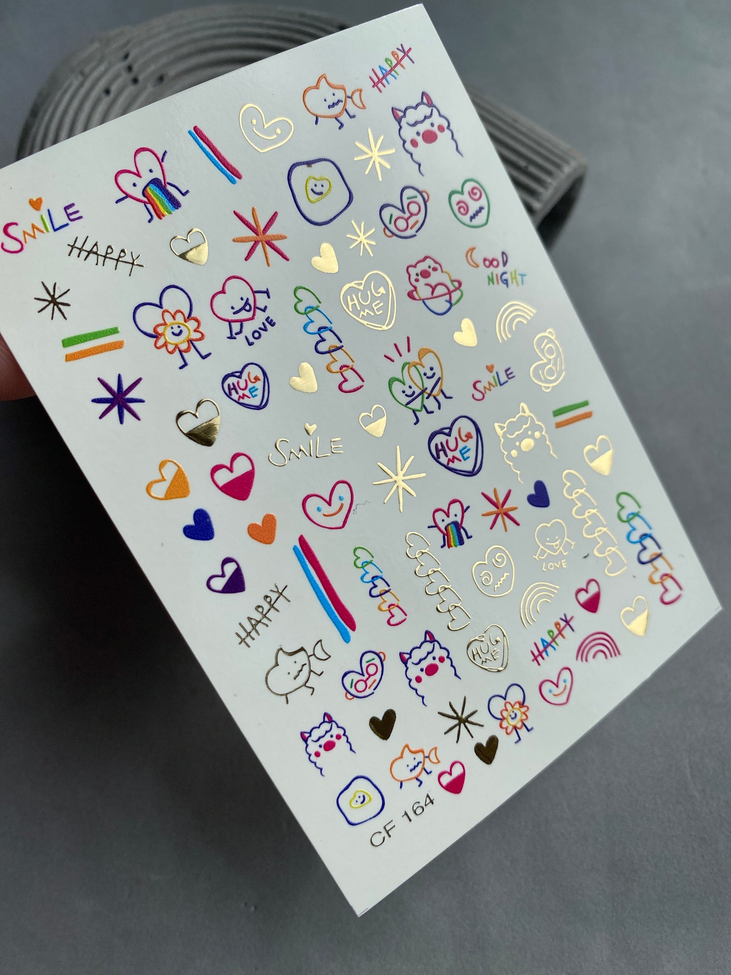 Nail Water Decal CF-164 | Cute Nail Art Water Decals | Colorful Doodles, Hearts, Rainbows & Fun Characters