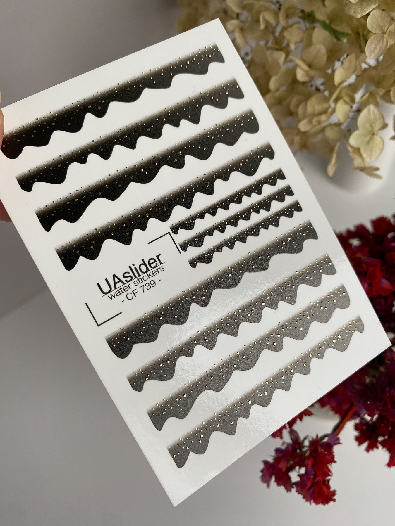 Nail Water Decal CF-739 | Water Slide Nail Decals | Black Gradient Wave Stripes with Gold