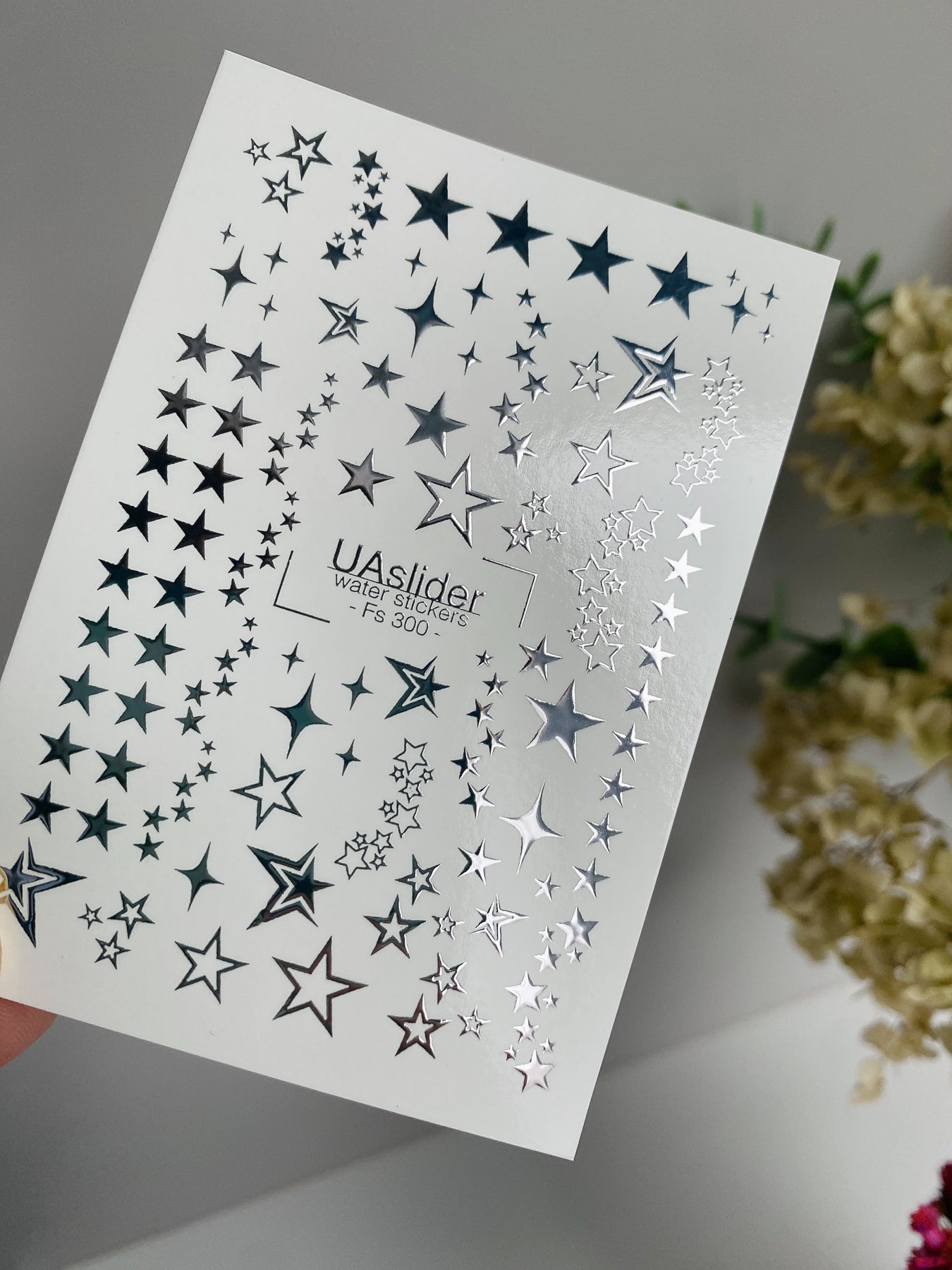 Nail Water Decal Fs-300 | Water Slide Nail Decals | Silver Star Constellations and Galaxy Design