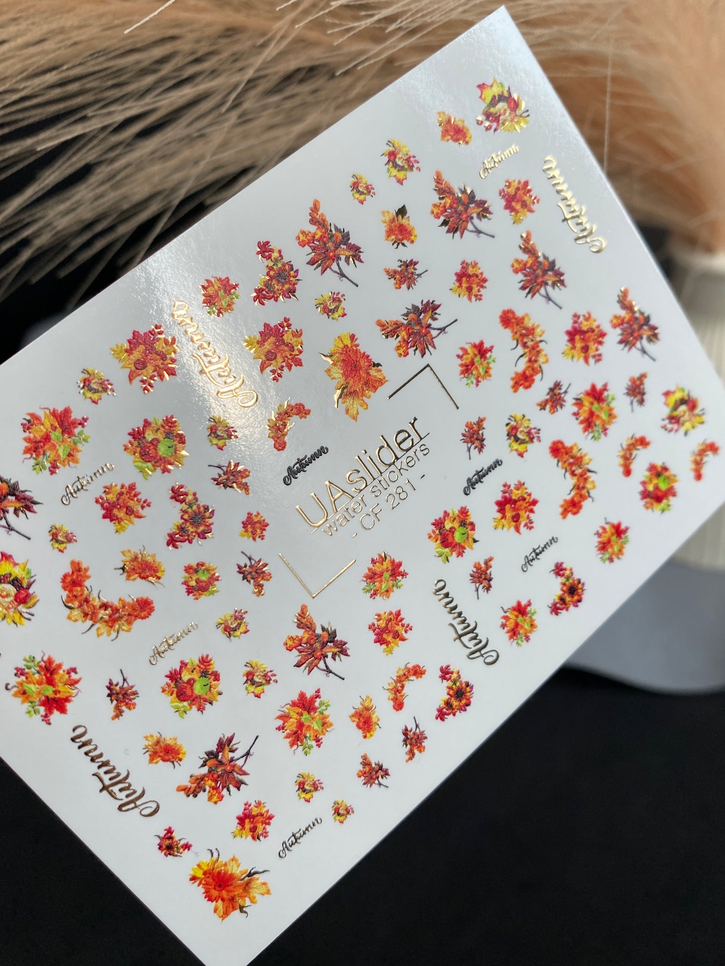 Nail Water Decal CF-281 | Autumn Floral Water Slide Nail Decals | Fall Bouquets & Leaves
