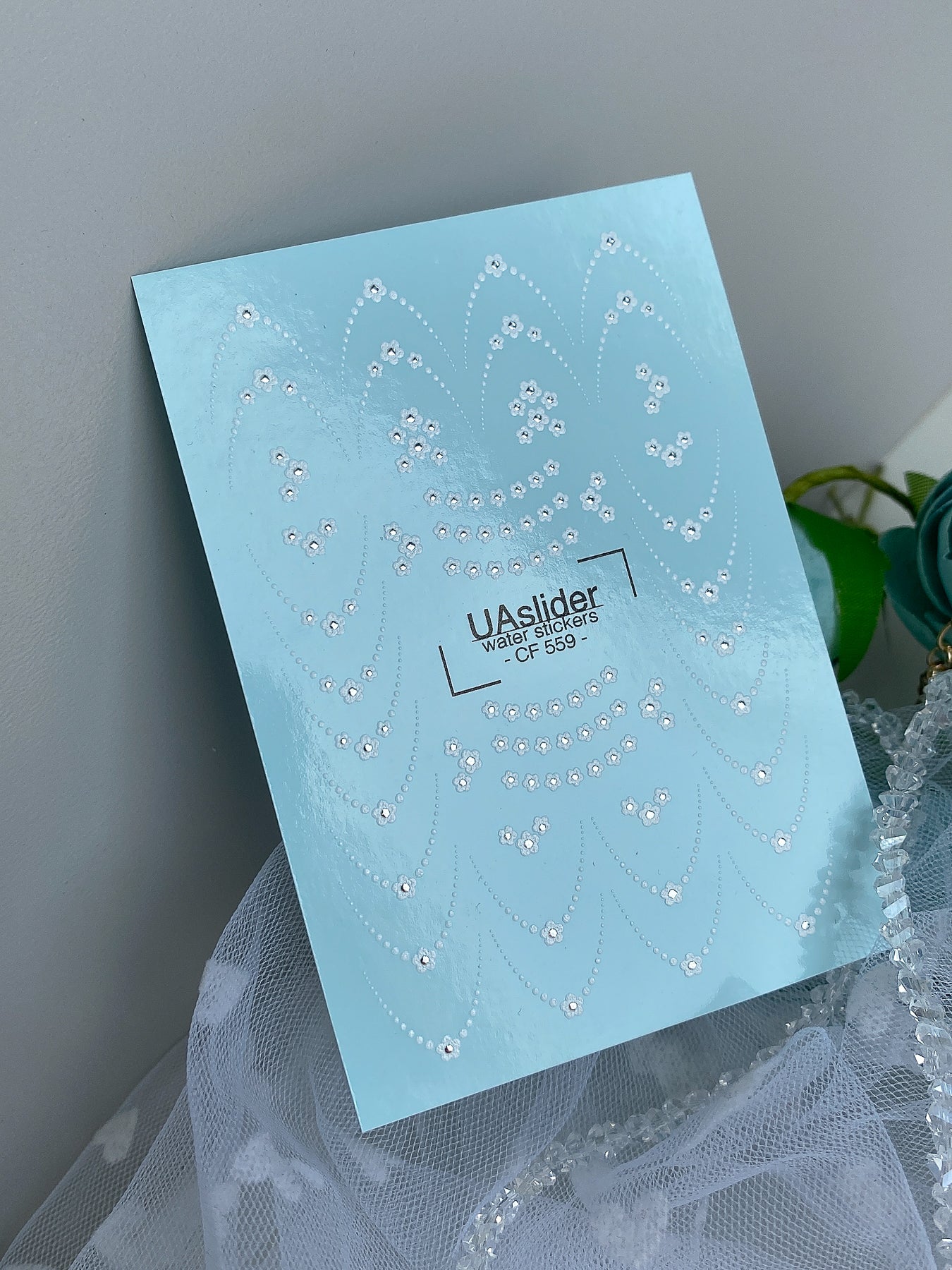 Nail Water Decal CF-559 | French Water Slide Nail Decals with Lace Floral Patterns | White Dotted Flowers