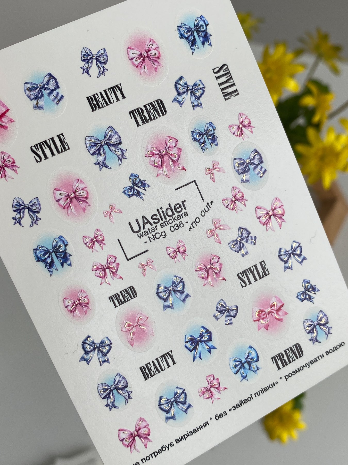 Nail Water Decal NCg-036 | Nail Water Decals with Pink & Blue Bows | Cute Fashion Set