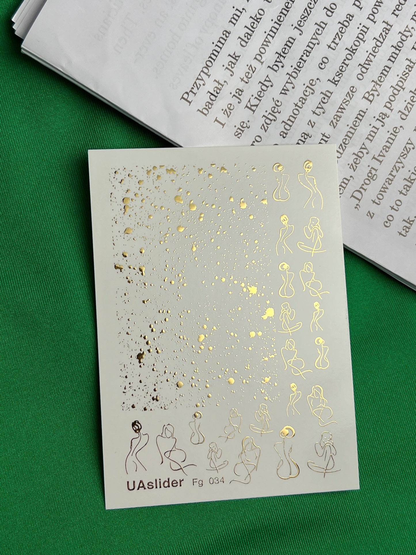 Nail Water Decal Fg-034 | Abstract Women Silhouette Nail Water Decals with Gold Splashes | Modern Artistic Nail Art