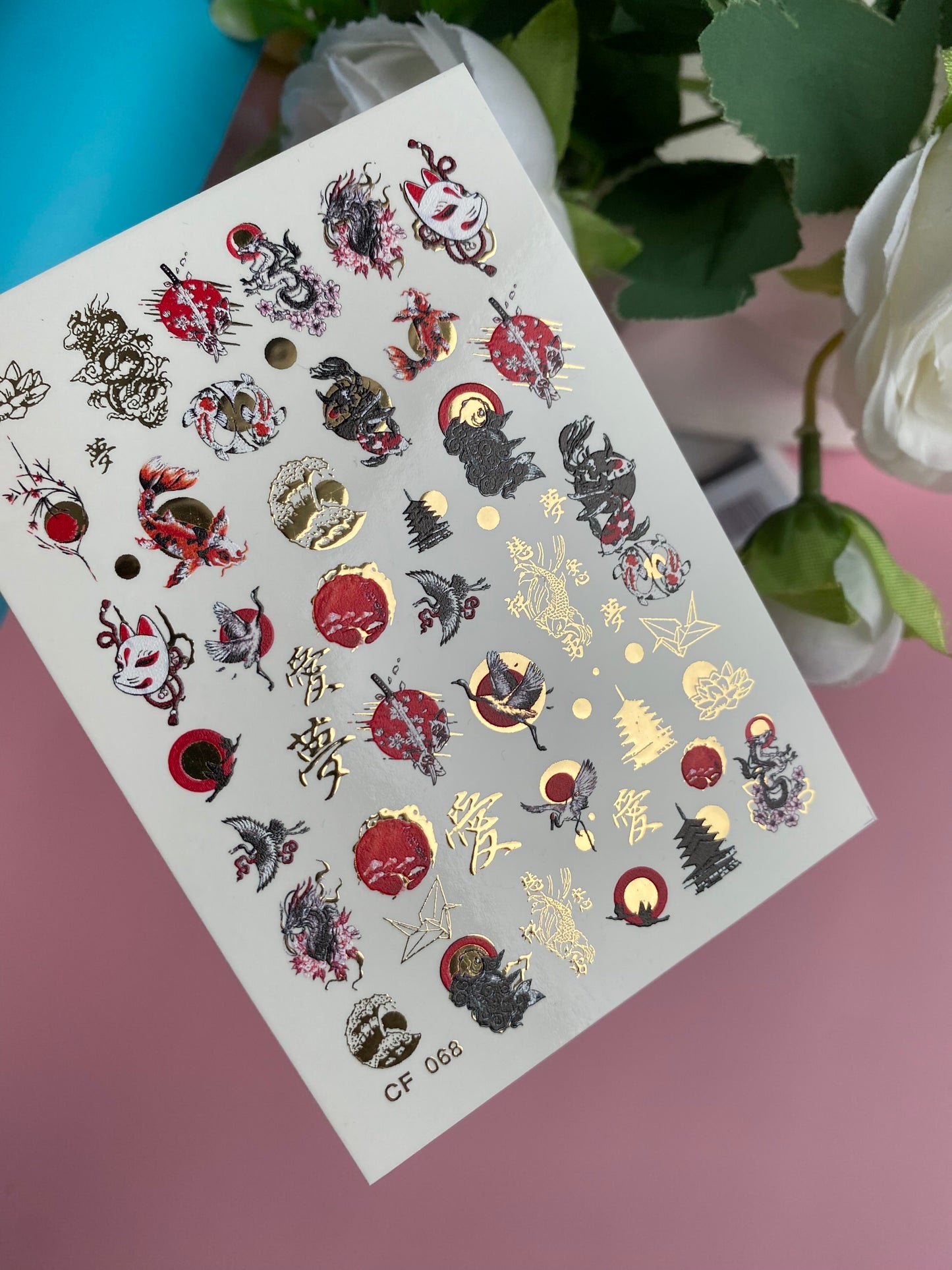 Nail Water Decal CF-068 | Japanese Nail Water Decals | Dragons, Cranes, Fox Mask, Kanji and Oriental Nail Art