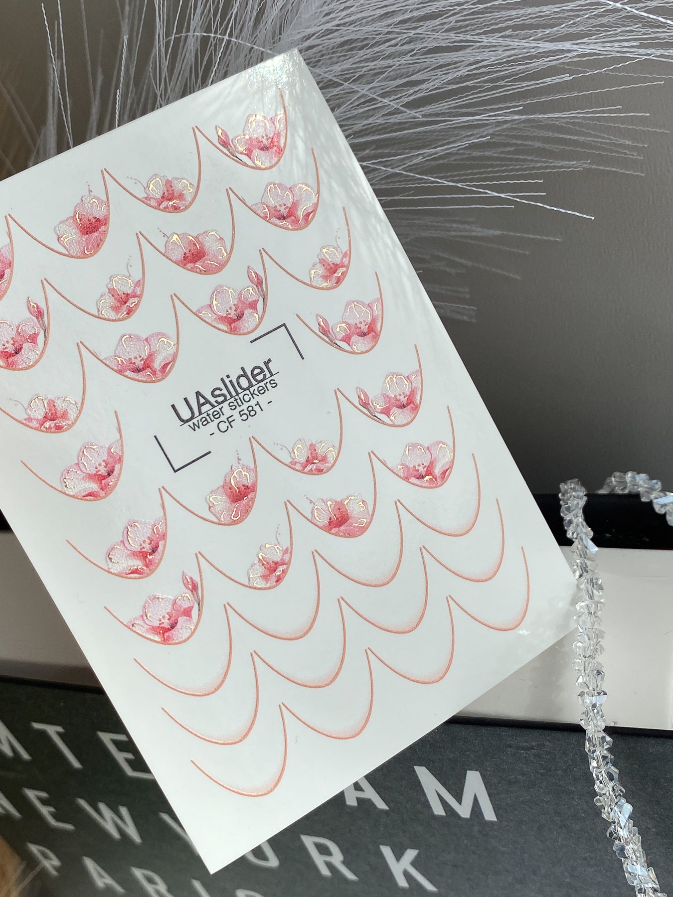 Nail Water Decal CF-581 | French Water Slide Nail Decals with Flowers | Pink Floral French Nail Art