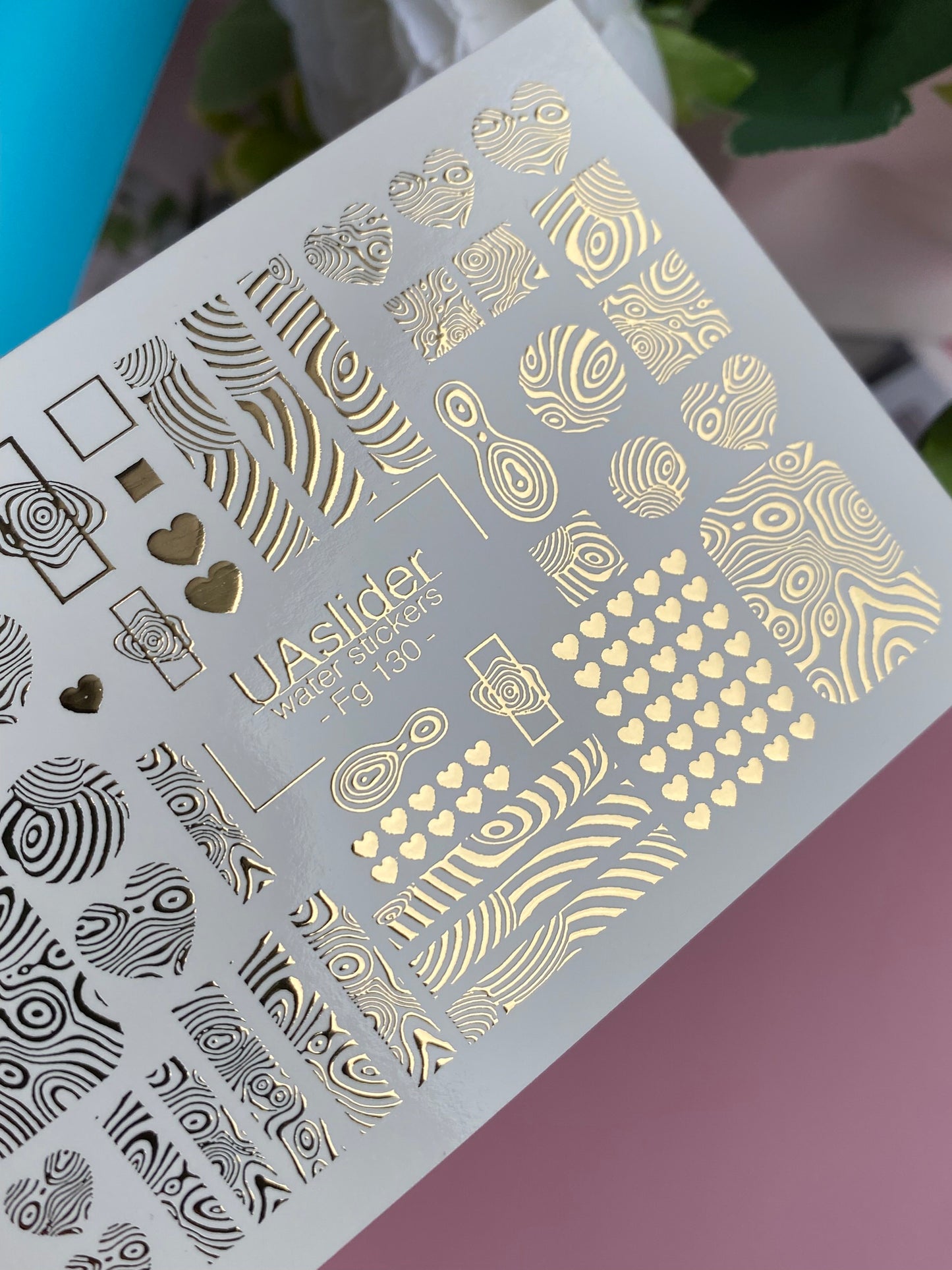 Nail Water Decal Fg-130 | Water Slide Nail Decals with Gold Abstract Patterns | Modern Geometric Nail Art