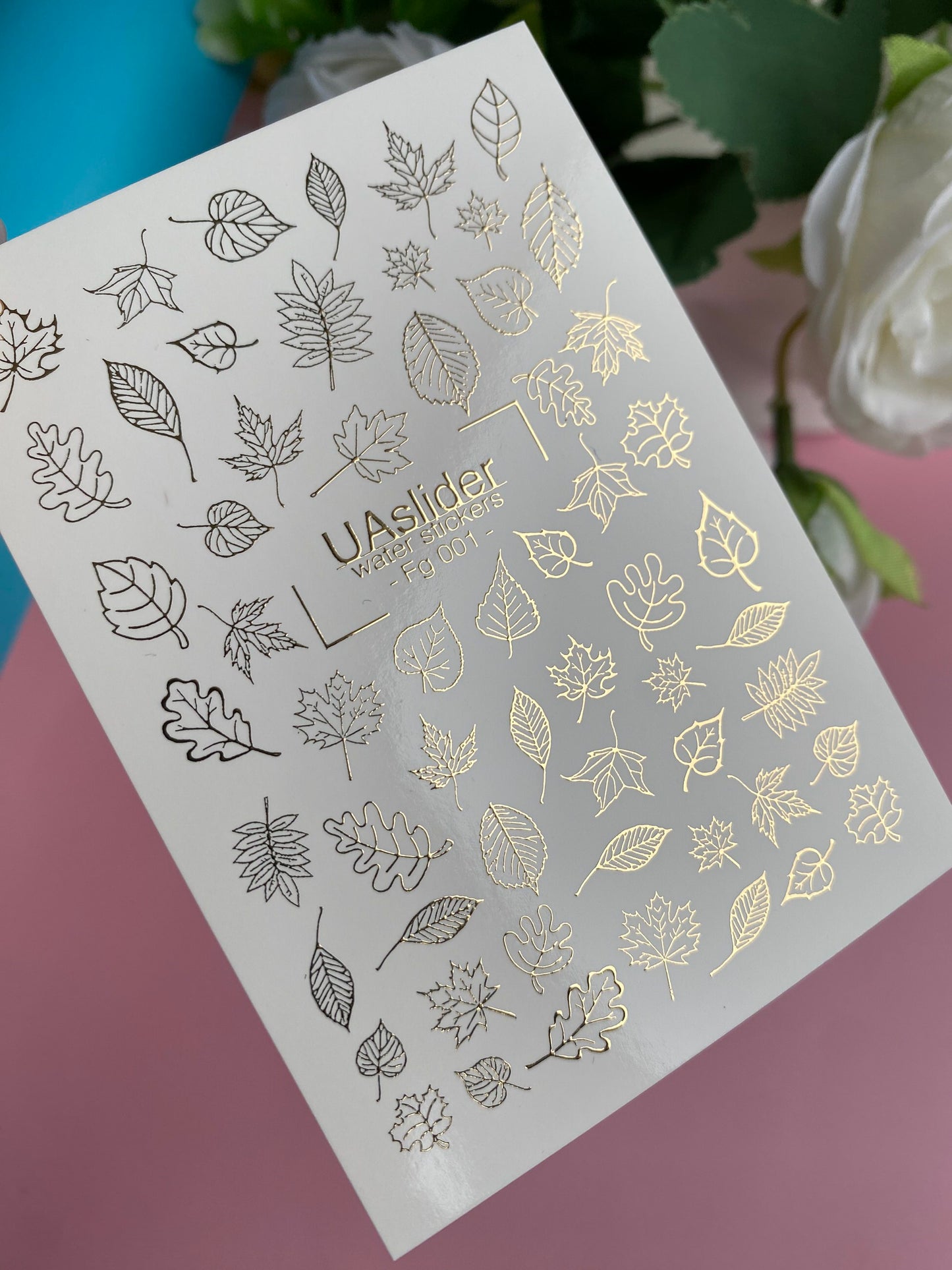 Nail Water Decal Fg-001 | Water Slide Nail Decals with Gold Foil Leaves | Autumn Nail Art