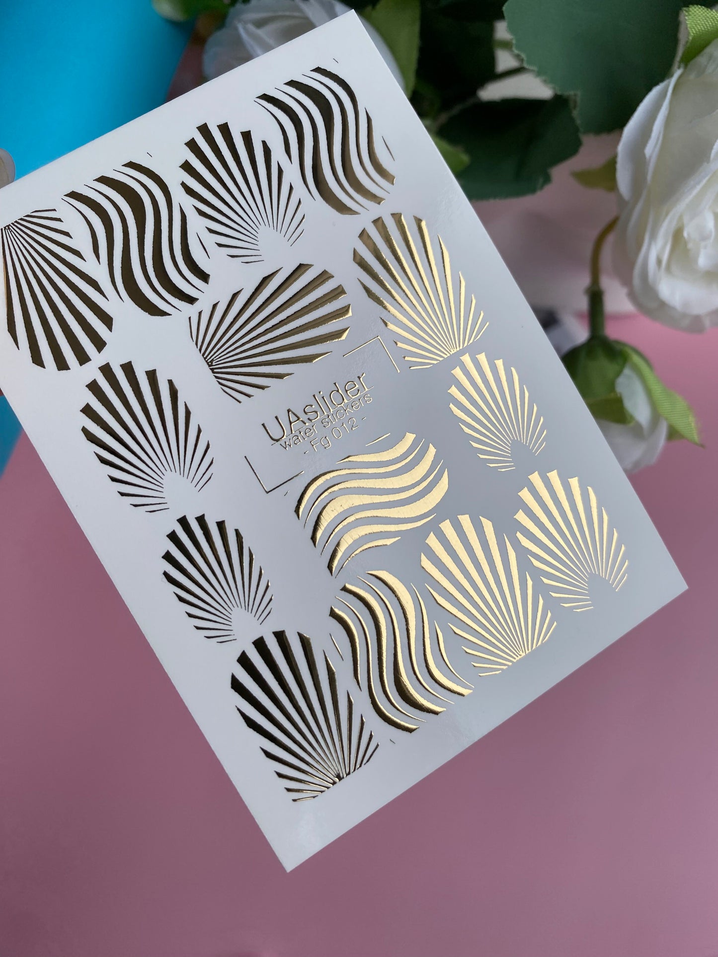 Decalcomanii pentru unghii cu apă Fg-012 | Decalcomanii pentru unghii cu apă tip scoică cu folie aurie | Artă pentru unghii Ocean și Vară