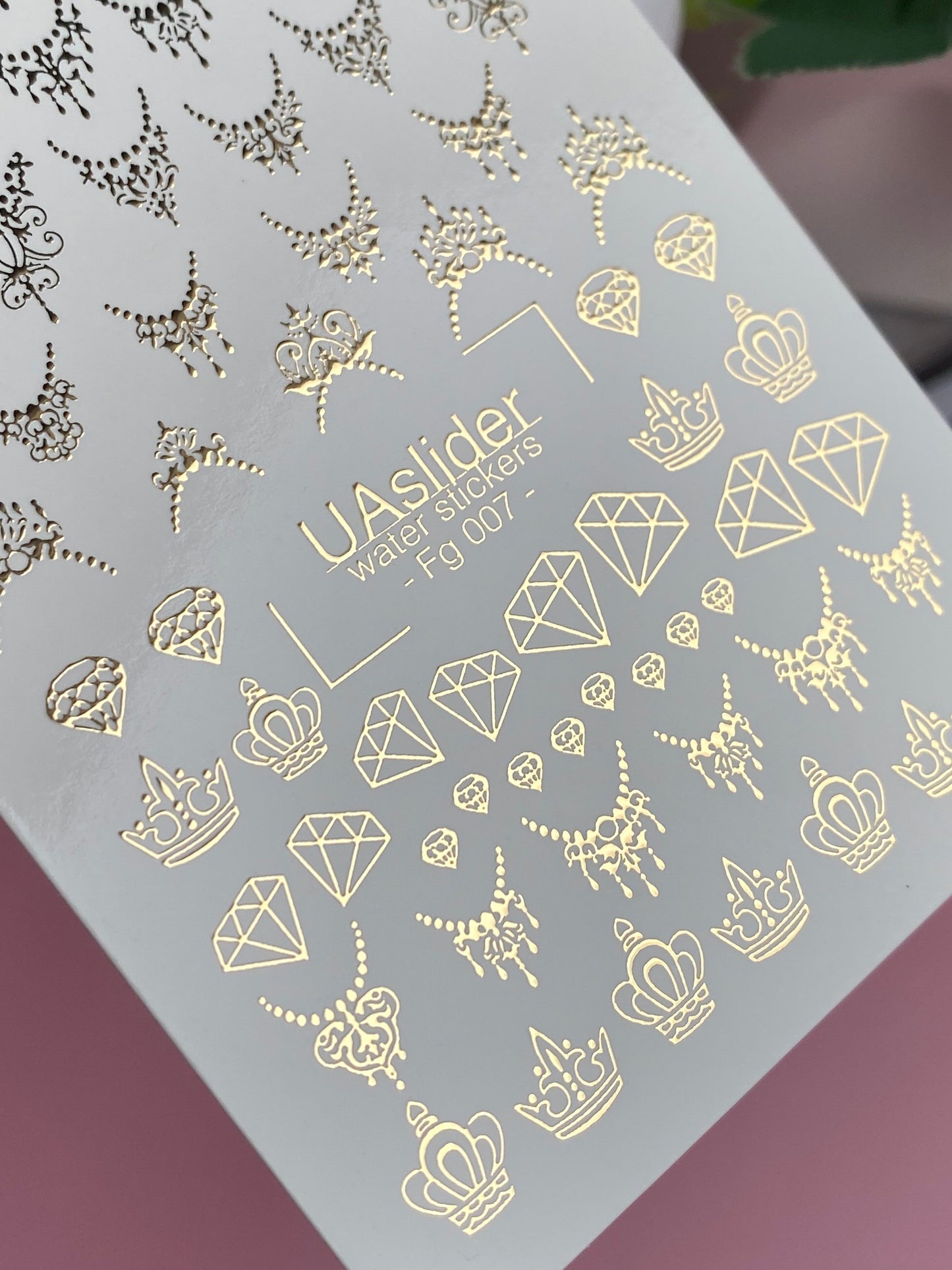 Nail Water Decal Fg-007 | Luxury Water Slide Nail Decals with Gold Foil | Crowns, Diamonds & Ornaments