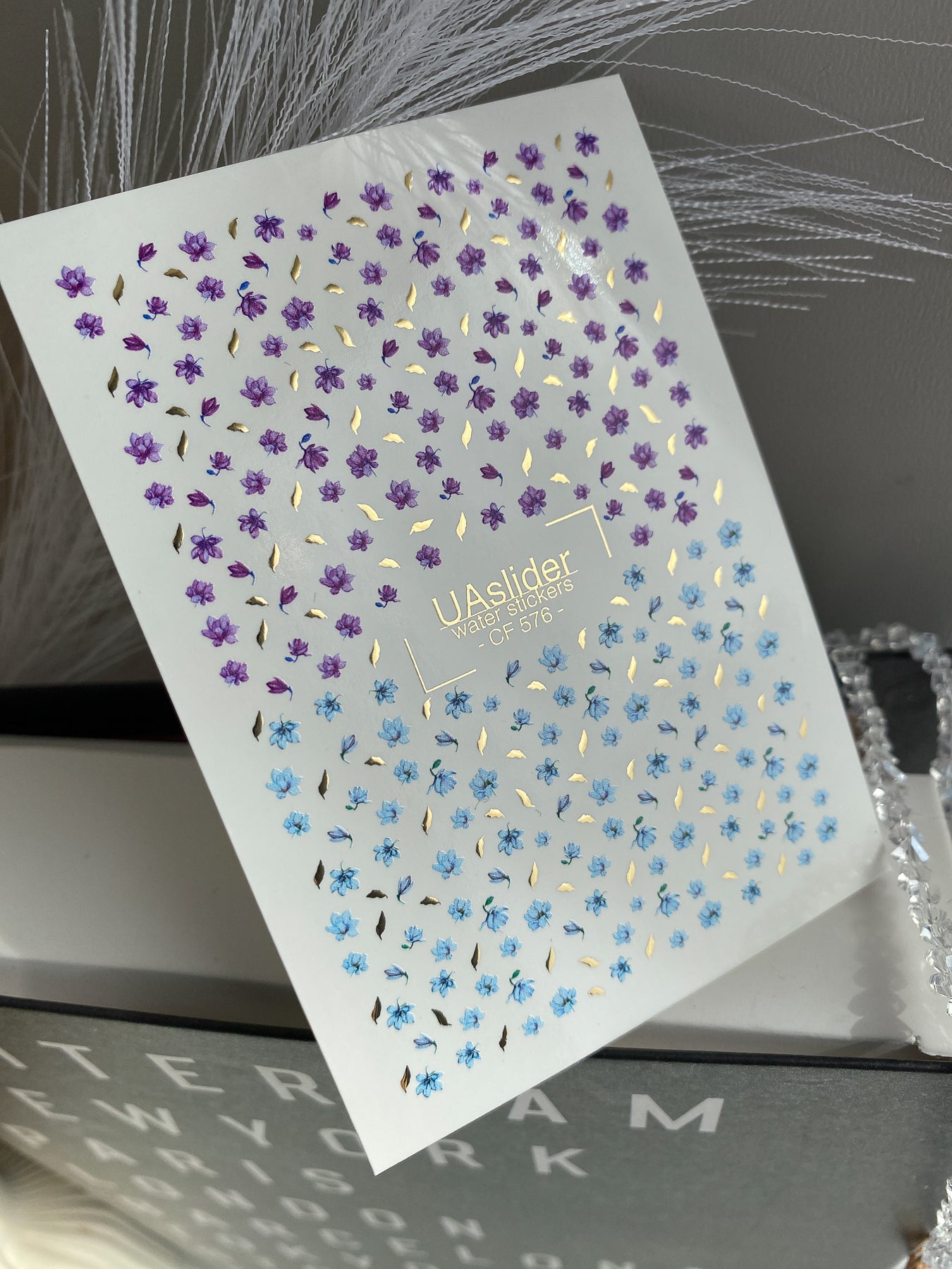 Nagel Water Decal CF-576 | Water Slide Nagel Decals met Kleine Bloemen | Paarse en Blauwe Bloemige Nagelkunst