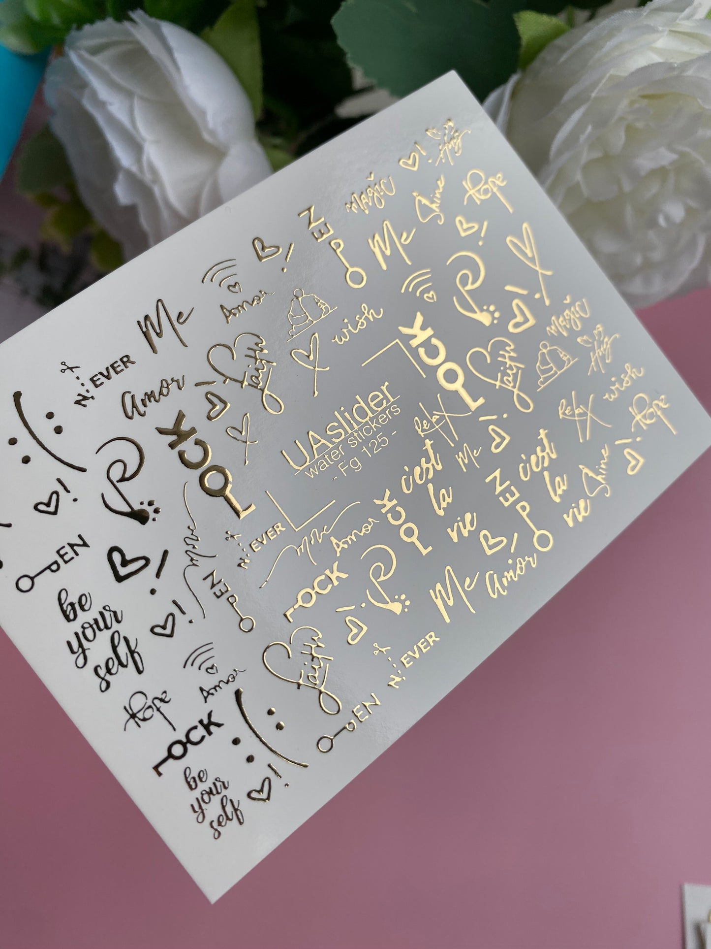 Nagel Wasserabziehbild Fg-125 | Wasserabzieh-Nagelaufkleber mit goldenen Zitaten & Schlüsseln | Romantischer moderner Stil