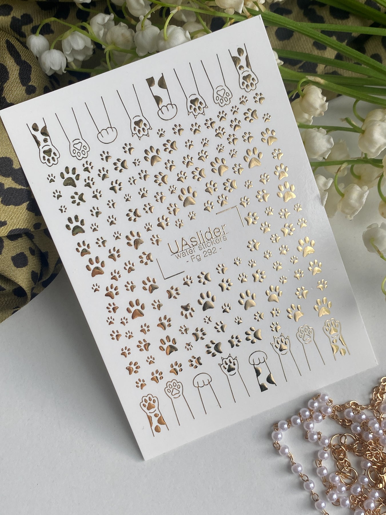 Nail Water Decal Fg-292 | Water Slide Nail Decals | Gold Foil Cat and Dog Paw Prints