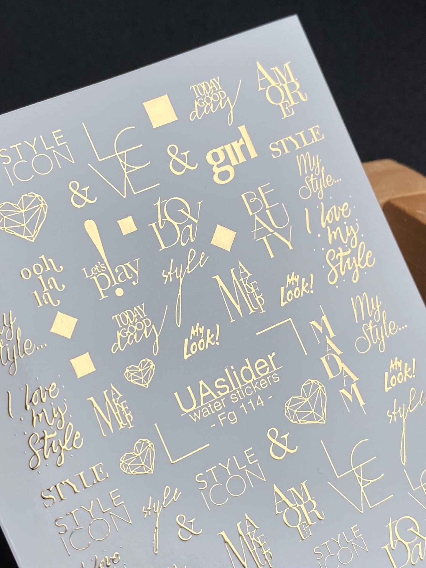 Nail Water Decal Fg-114 | Water Slide Nail Decals with Gold Quotes & Style Words | Fashion Typography