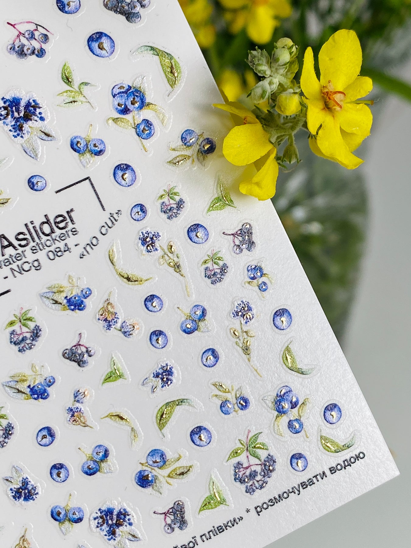 Nail Water Decal NCg-084 | Water Slide Nail Decals Blueberries | Fresh Berry Nail Art