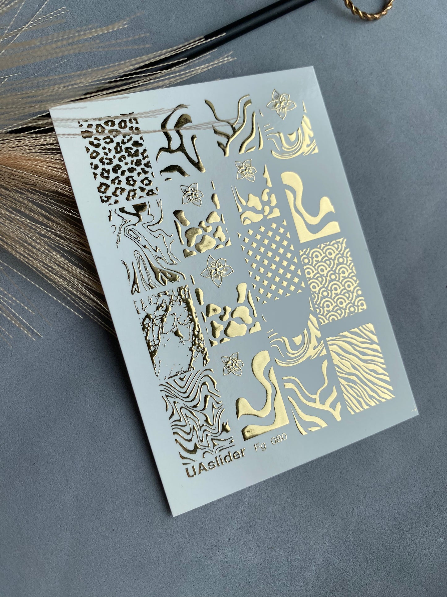 Nail Water Decal Fg-080 | Gold Foil Water Slide Nail Decals | Animal Print & Abstract Patterns