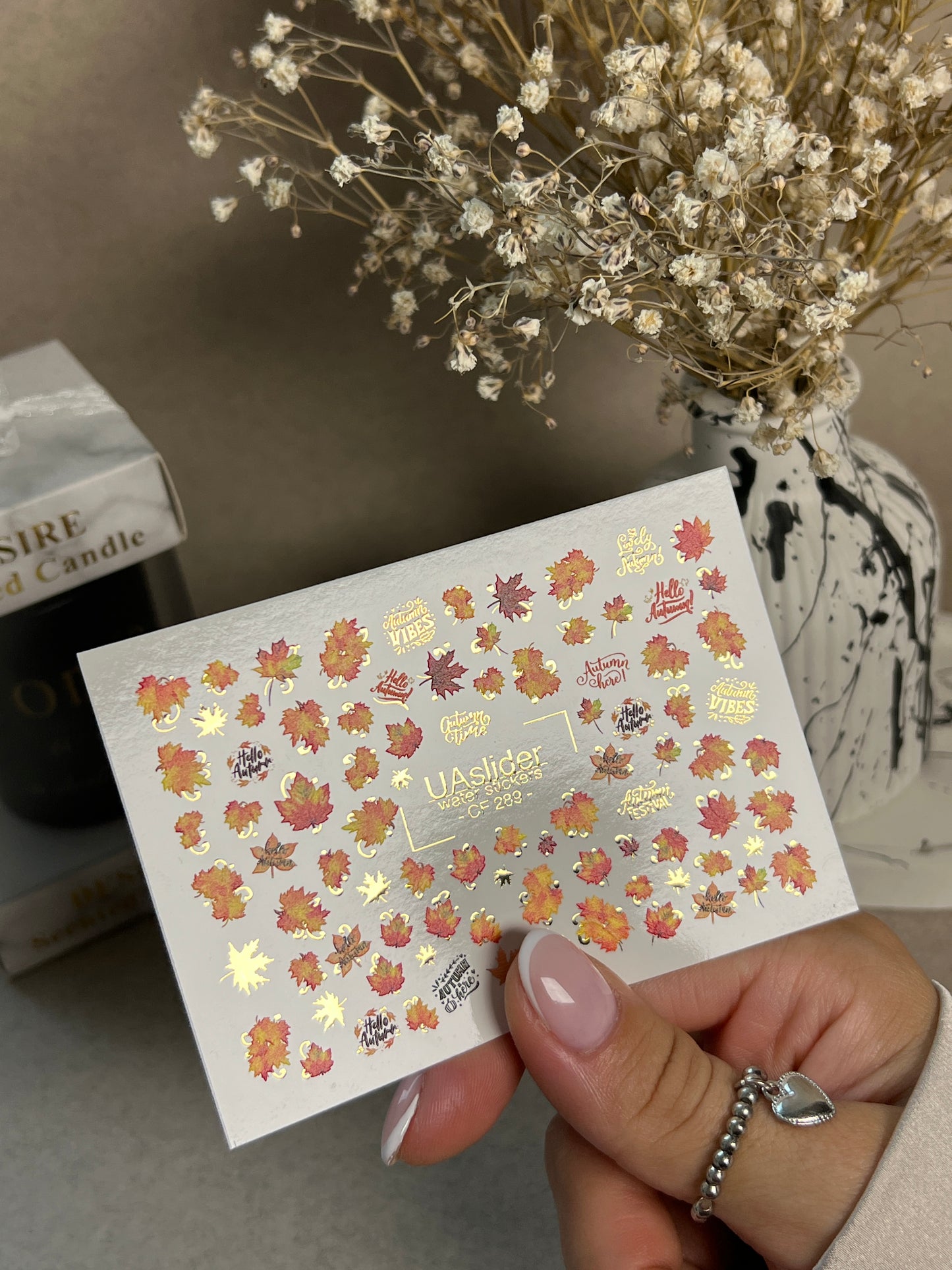 Nail Water Decal CF-289 | Autumn Leaves Water Slide Nail Decals | Fall Quotes & Seasonal Vibes