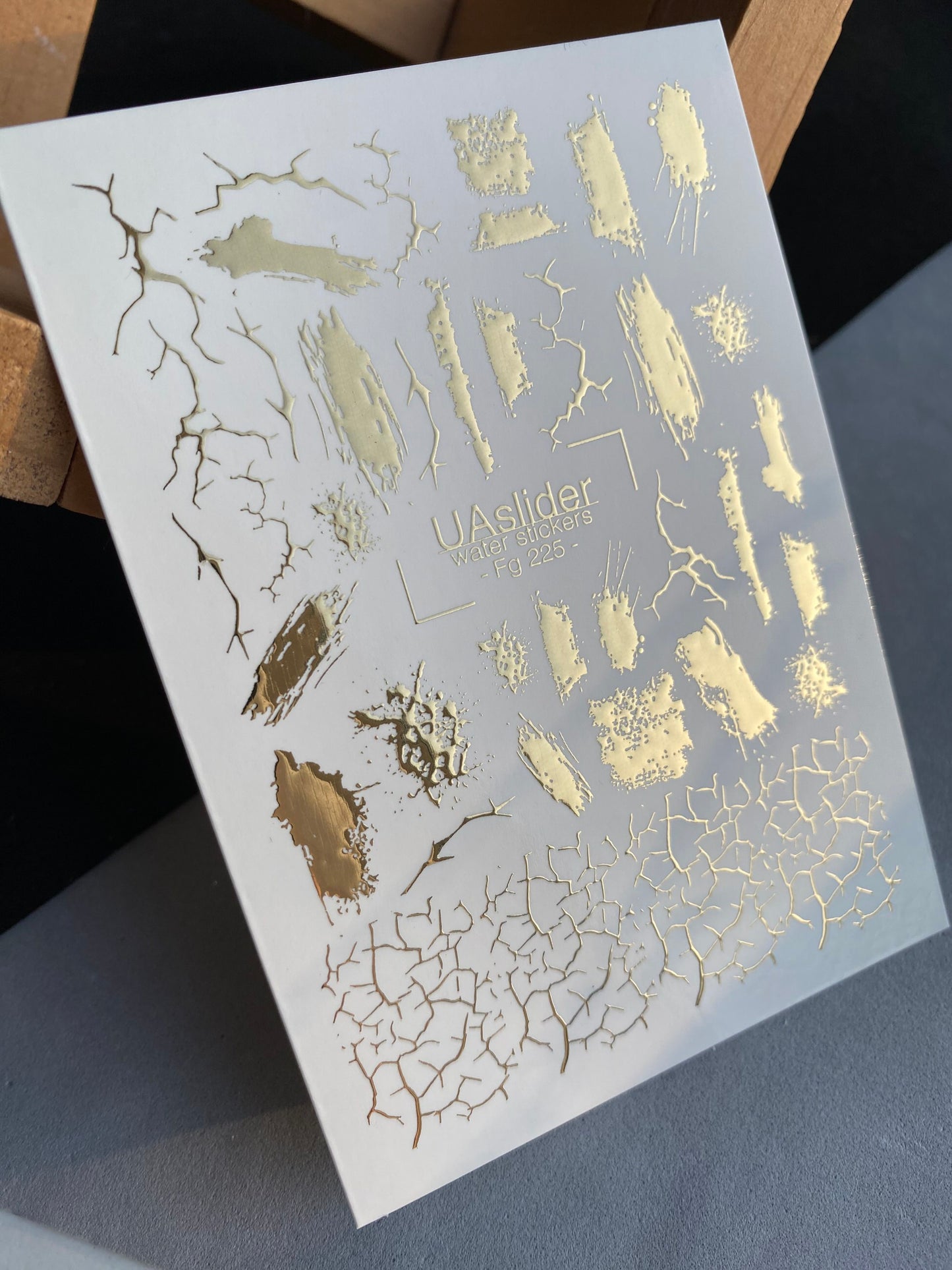 Nail Water Decal Fg-225 | Water Slide Nail Decals | Gold Foil Brush Strokes & Crackle Effect