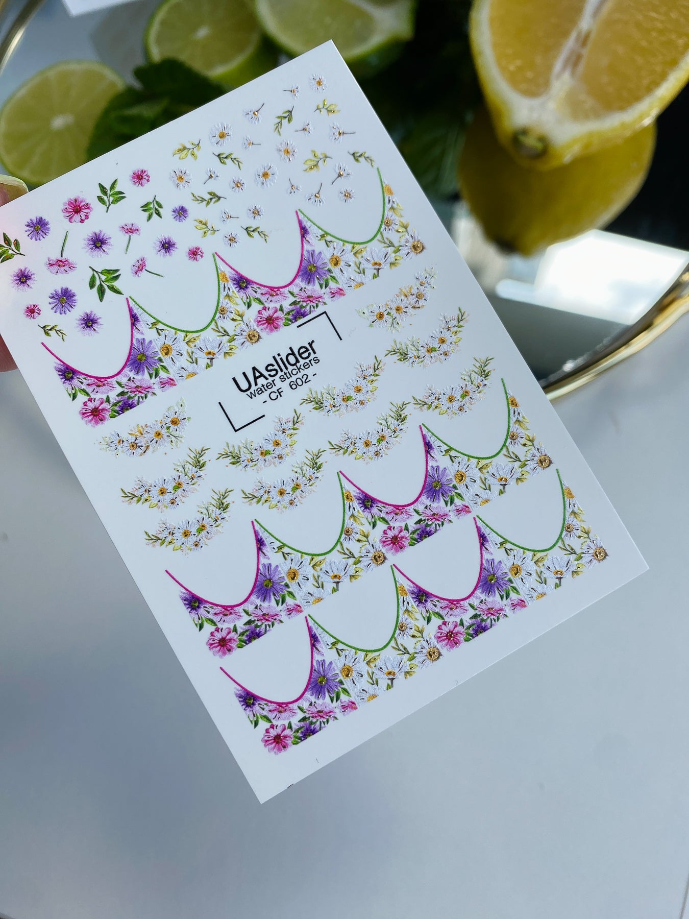 Nail Water Decal CF-602 | Water Decals for Nails | Colorful Floral French Tips with Daisies & Wildflowers