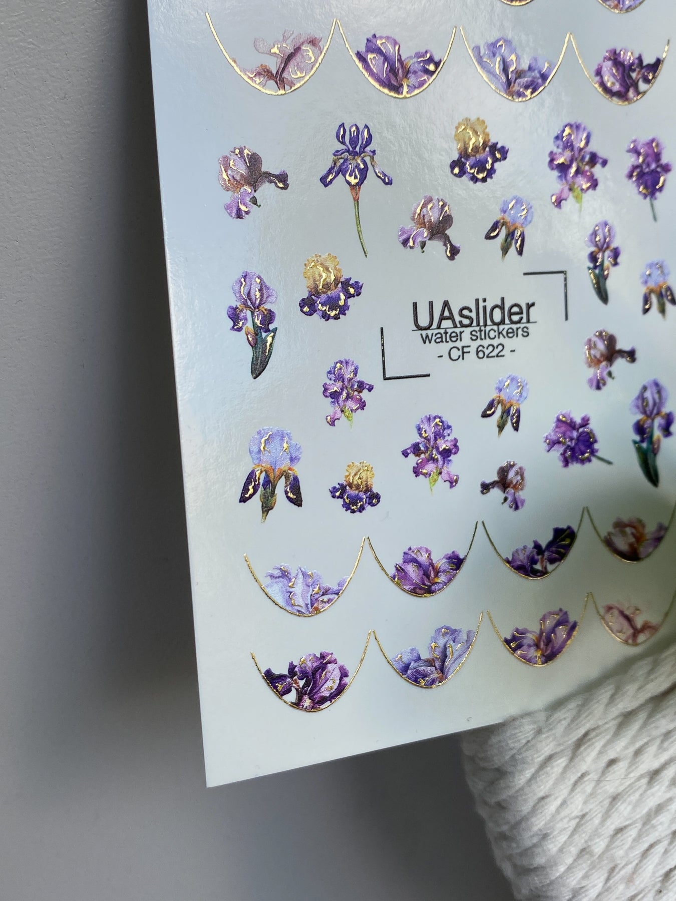 Nail Water Decal CF-622 | Floral French Water Slide Nail Decals | Purple Iris Flower Designs