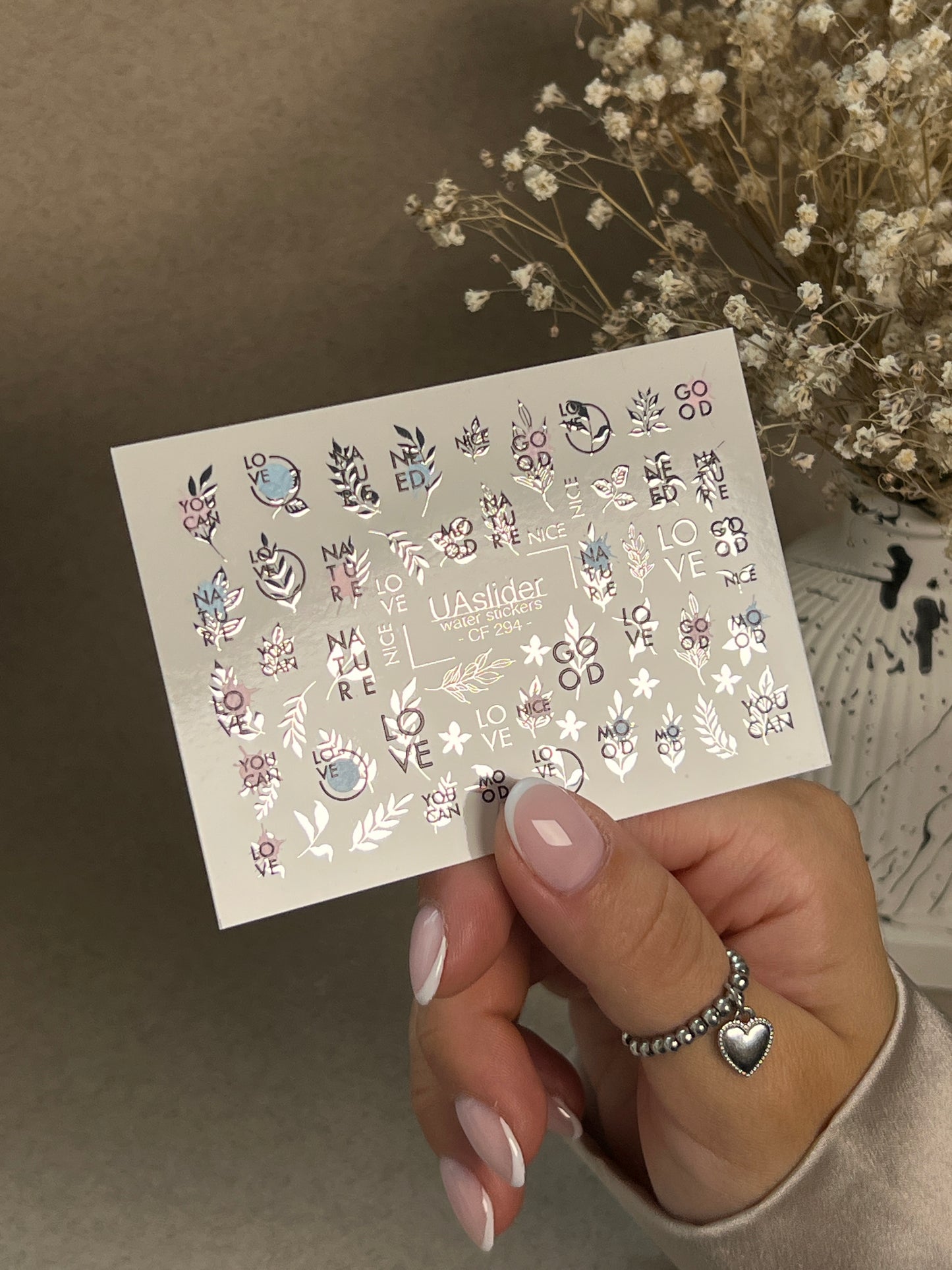 Nail Water Decal CF-294 | Minimalist Water Slide Nail Decals | Love, Nature & Quote Accents