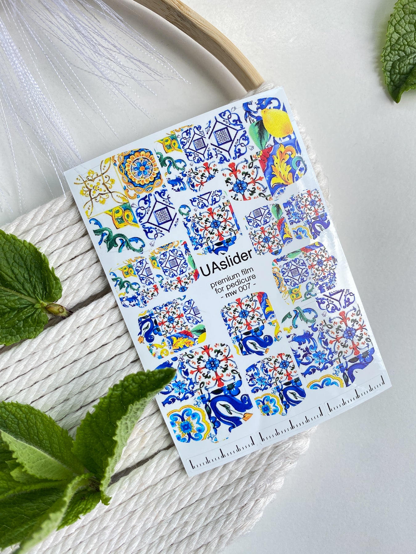 Pedicure nail wrap films mw-007 | Nail Wrap Films for Pedicure | Mediterranean Tile & Lemon Design