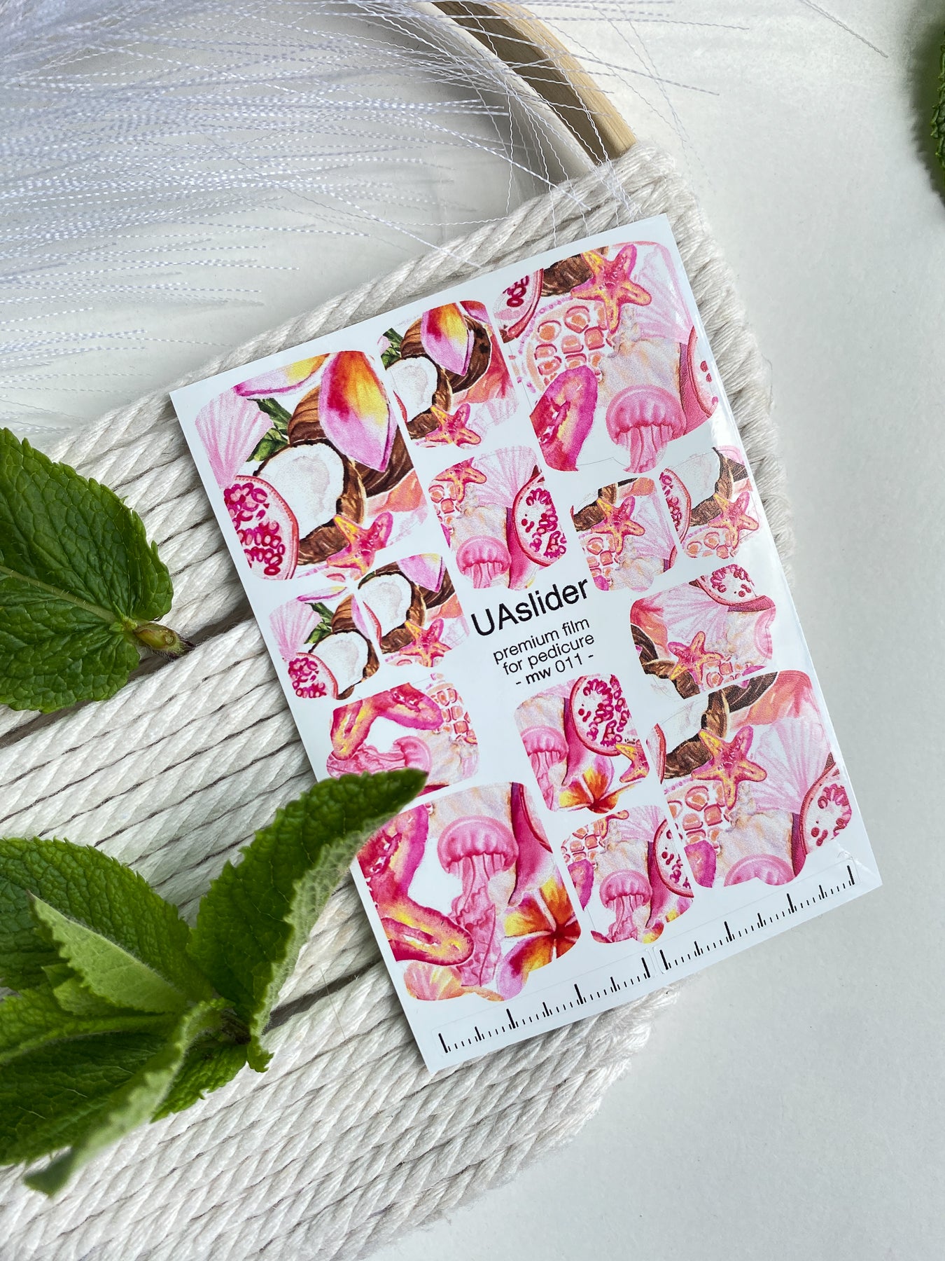 Pedicure nail wrap films mw-011 | Nail Wrap Films for Pedicure | Tropical Fruits & Seashells Design