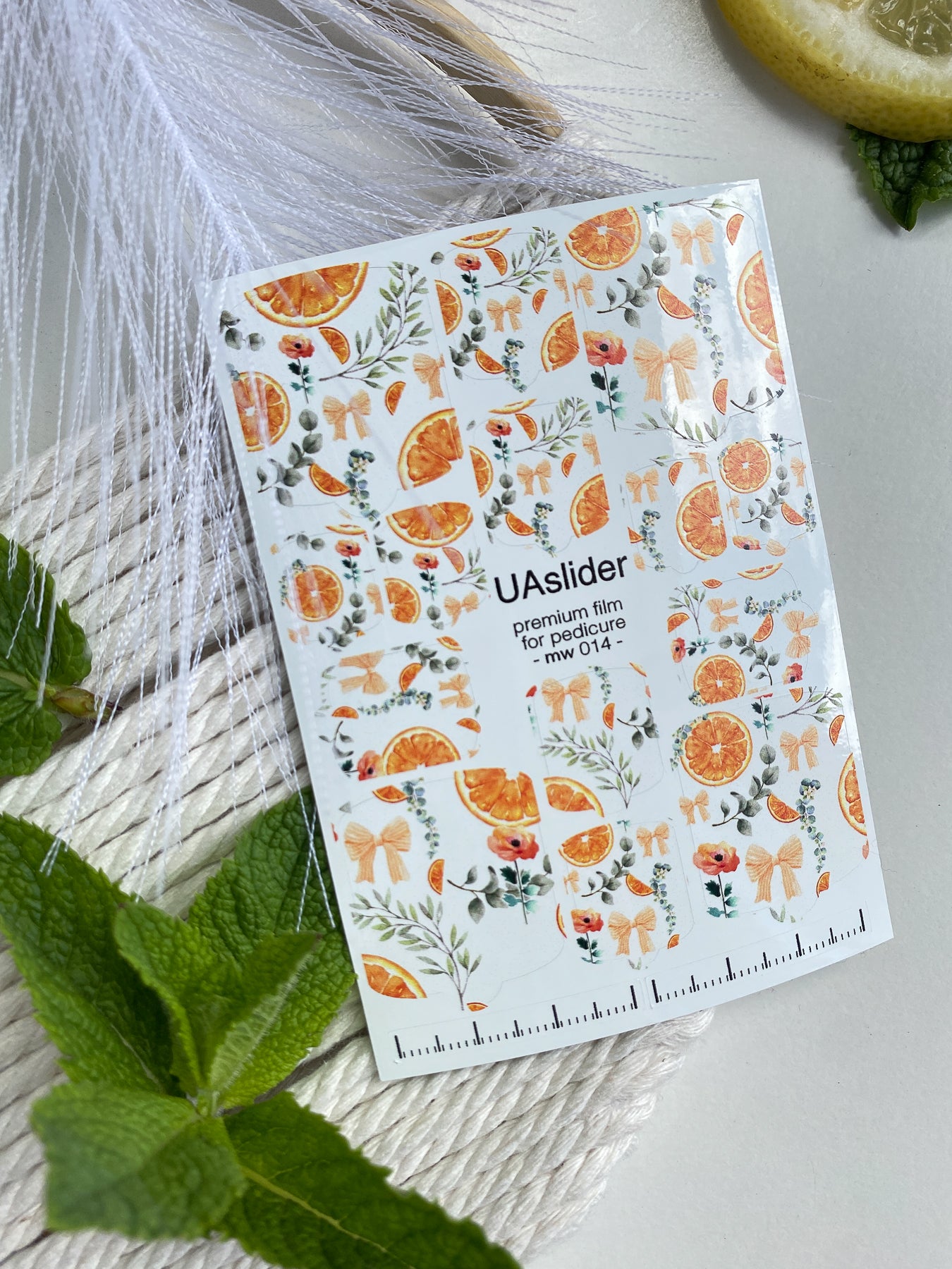 Pedicure nail wrap films mw-014 | Nail Wrap Films for Pedicure | Orange & Floral Bow Design