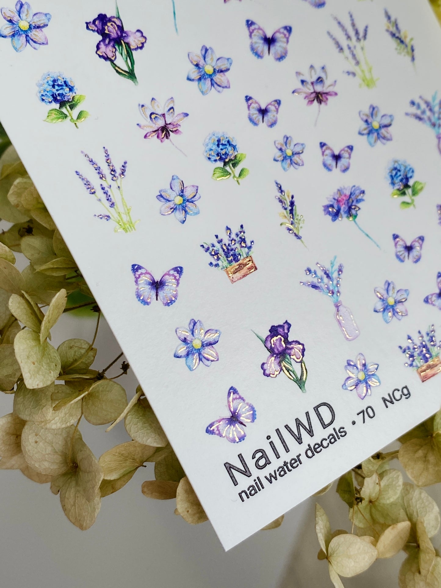 Nail Water Decal 70 NailWD | Water Transfer Nail Decals Lavender & Butterflies | Romantic Floral Art