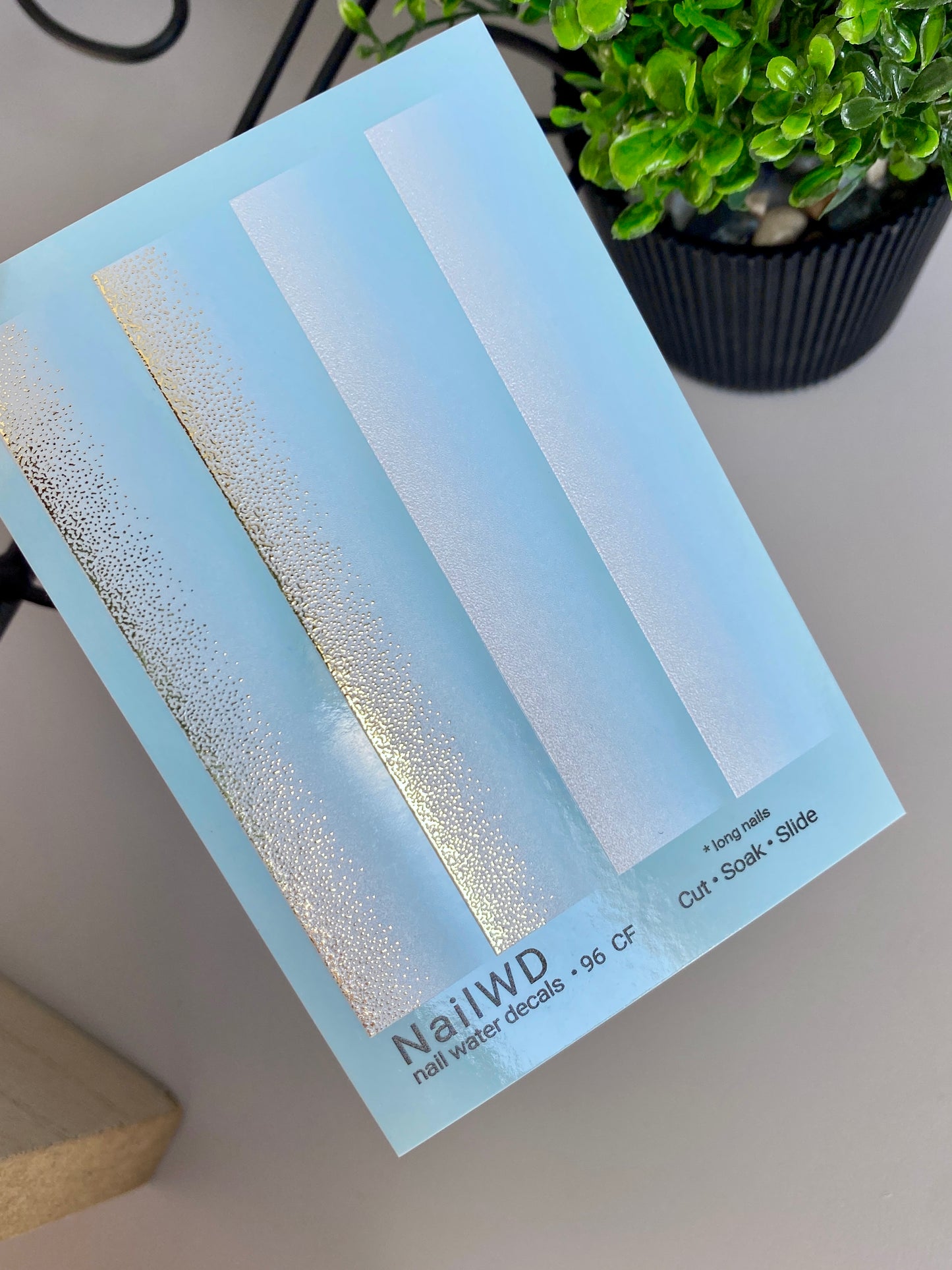 Nail Water Decal 96 NailWD | Water Slide Nail Decals Blue to White Gradient with Gold | Fresh Ombre French