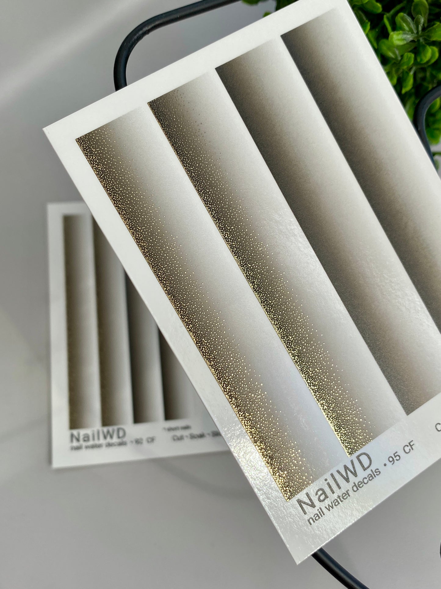 Nail Water Decal 95 NailWD | Water Slide Nail Decals White to Black Gradient with Gold | Luxury Ombre French