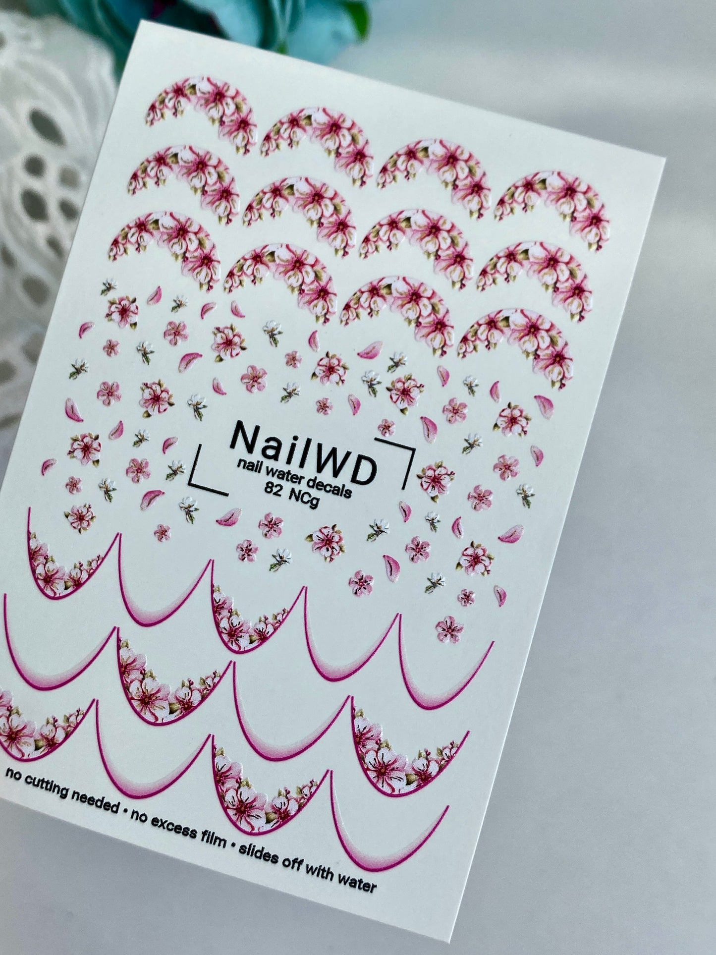 Водные наклейки для ногтей 82 NailWD | Водные слайдеры для ногтей с французским маникюром и цветами вишни | Романтический цветочный французский маникюр