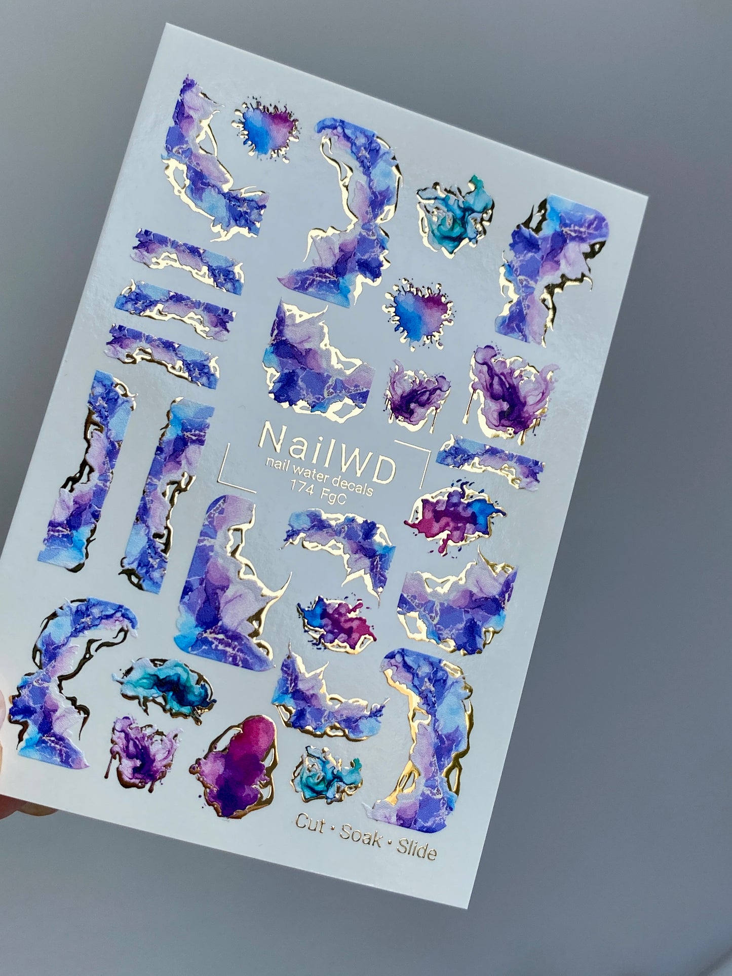 Nail Water Decal 174 Nail WD | Water Slide Nail Decals Abstract Marble Ink | Nail Water Decals Purple and Blue Artistic Design