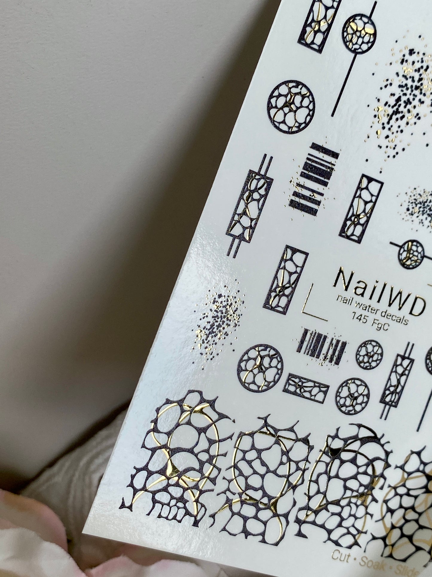 Nail Water Decal 145 NailWD | Water Slide Nail Decals Geometric Abstract | Modern Black & Gold Patterns