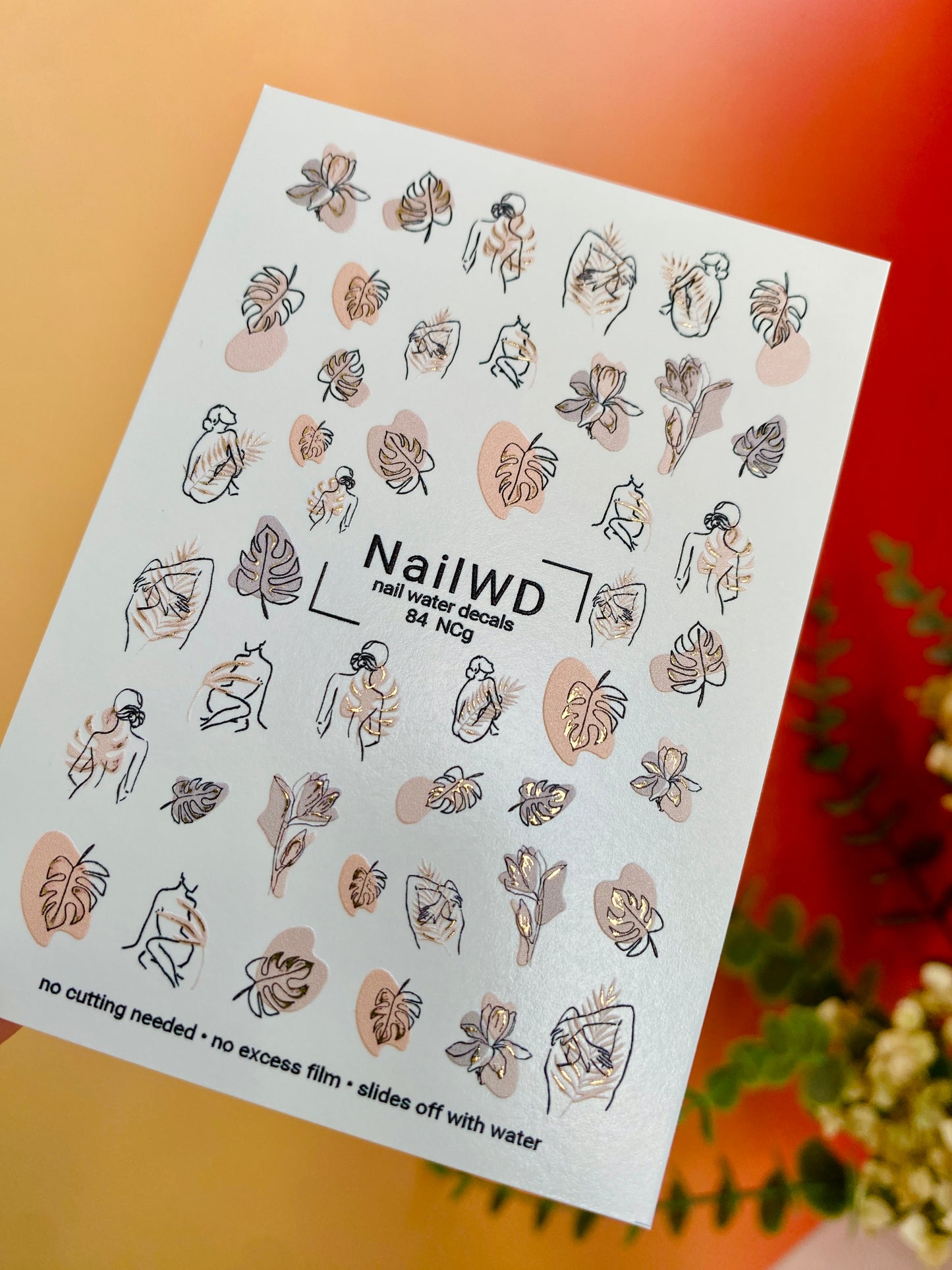 Nail Water Decal 84 NailWD | Water Slide Nail Decals Abstract Women & Botanical Motifs | Minimalist Art Design