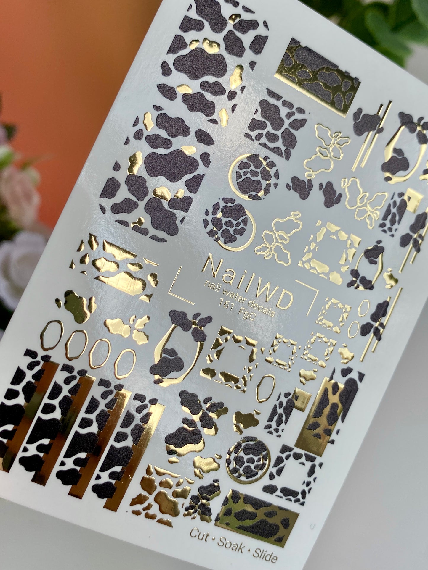 Nail Water Decal 151 Nail WD | Water Slide Nail Decals Cow Print & Gold | Trendy Animal Print Nail Art